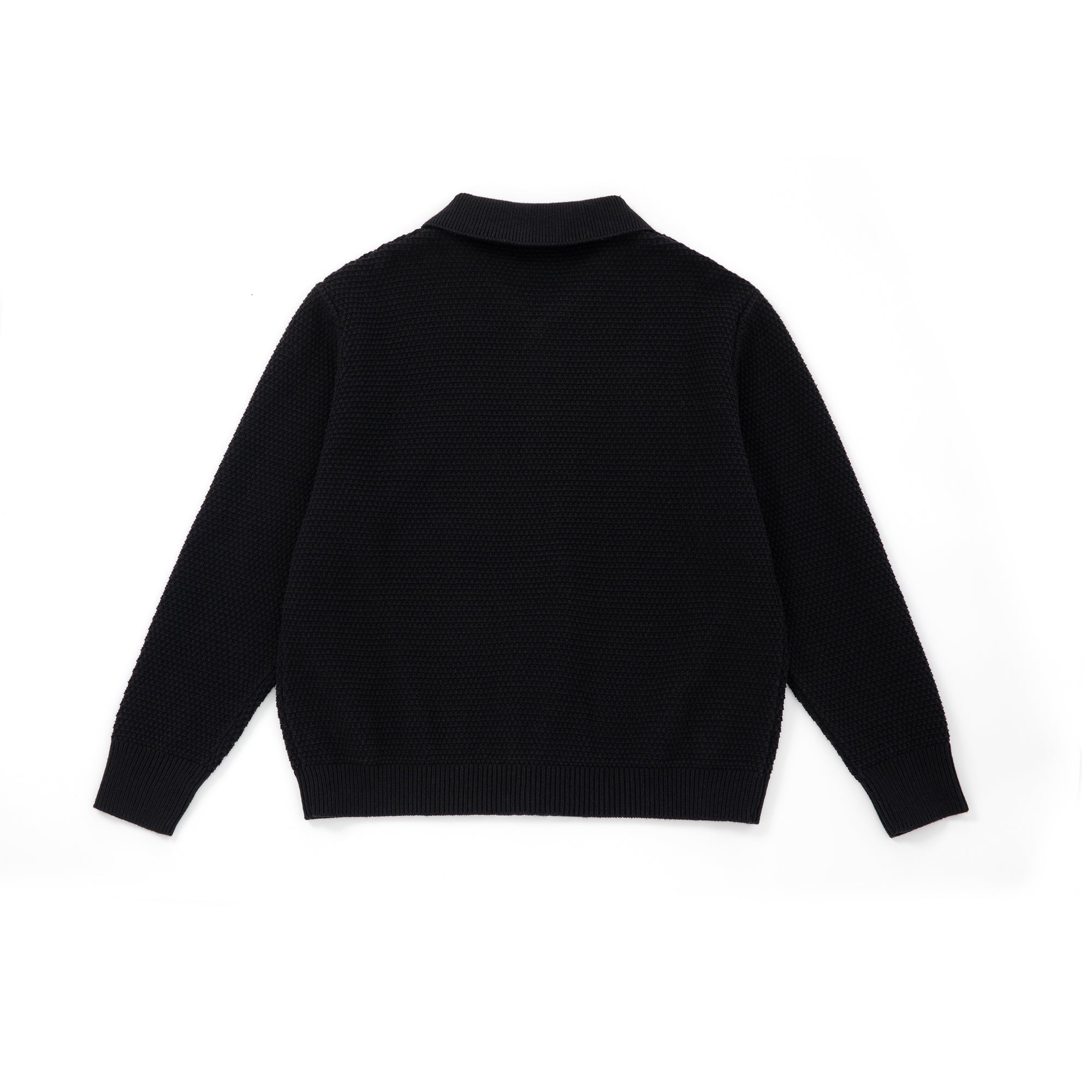 Black Textured Relaxed Sweater Lapel Button Cardigan