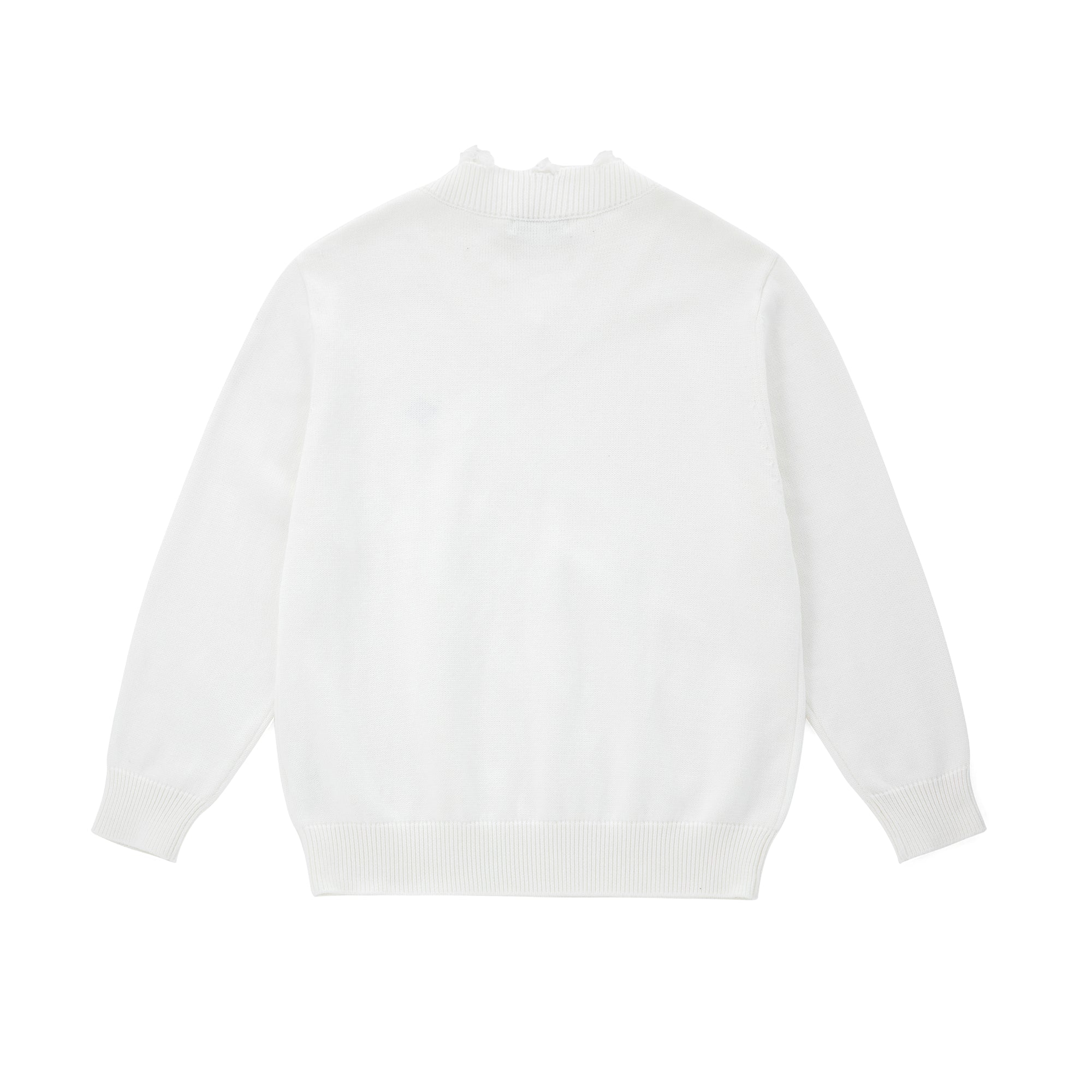White Cotton Cross-stitch Embroidered Raw-Edge V-Neck Sweater