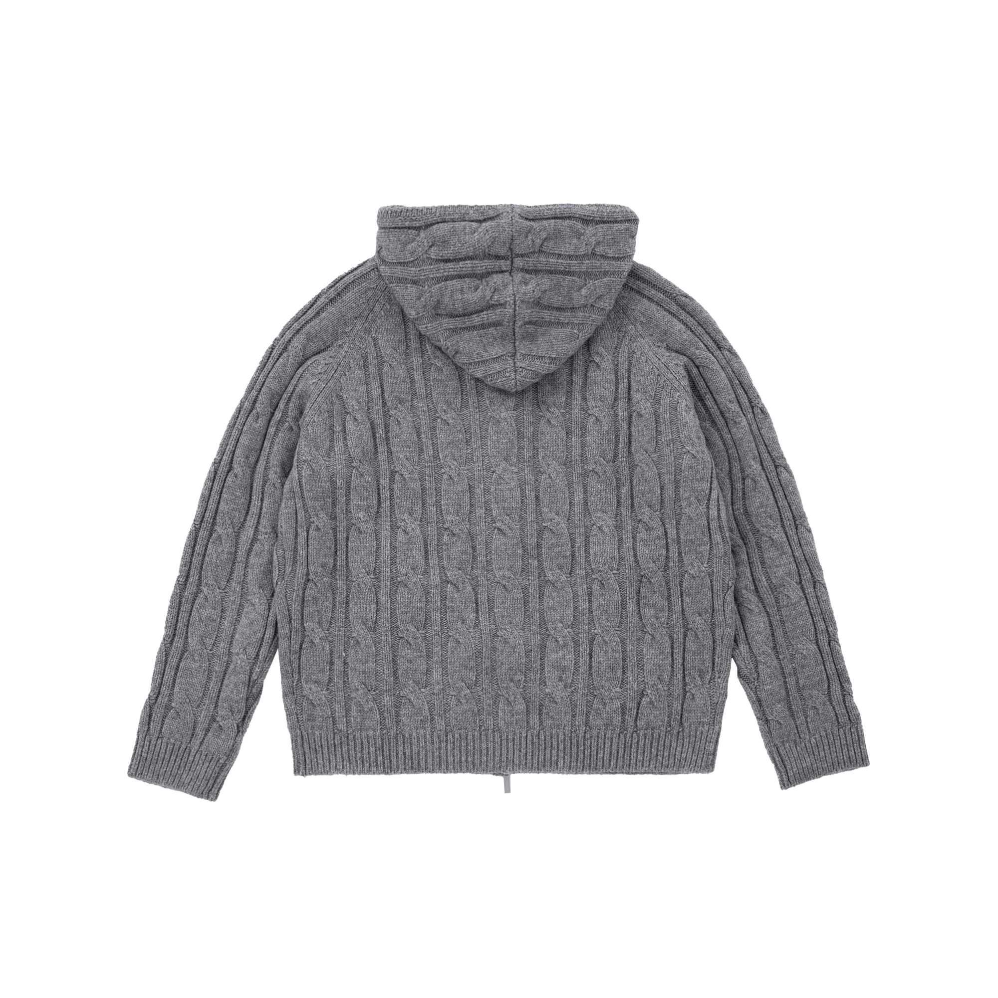 Wool Blend Cable Hooded Zip-Up Cardigan In Grey