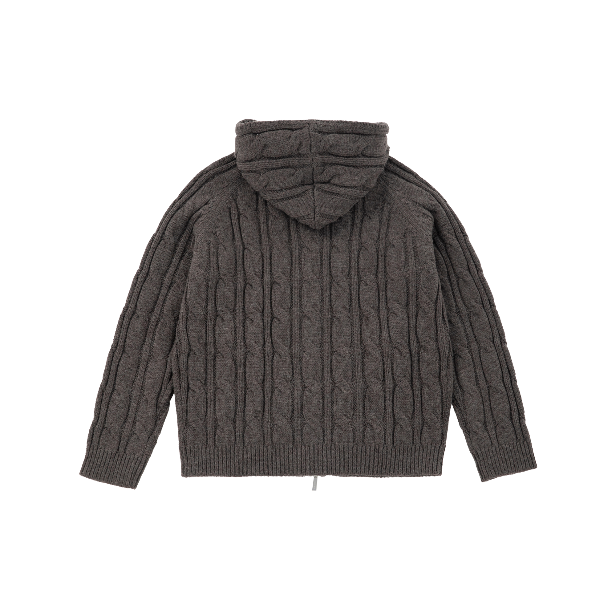 Wool Blend Cable Hooded Zip-Up Cardigan In Brown