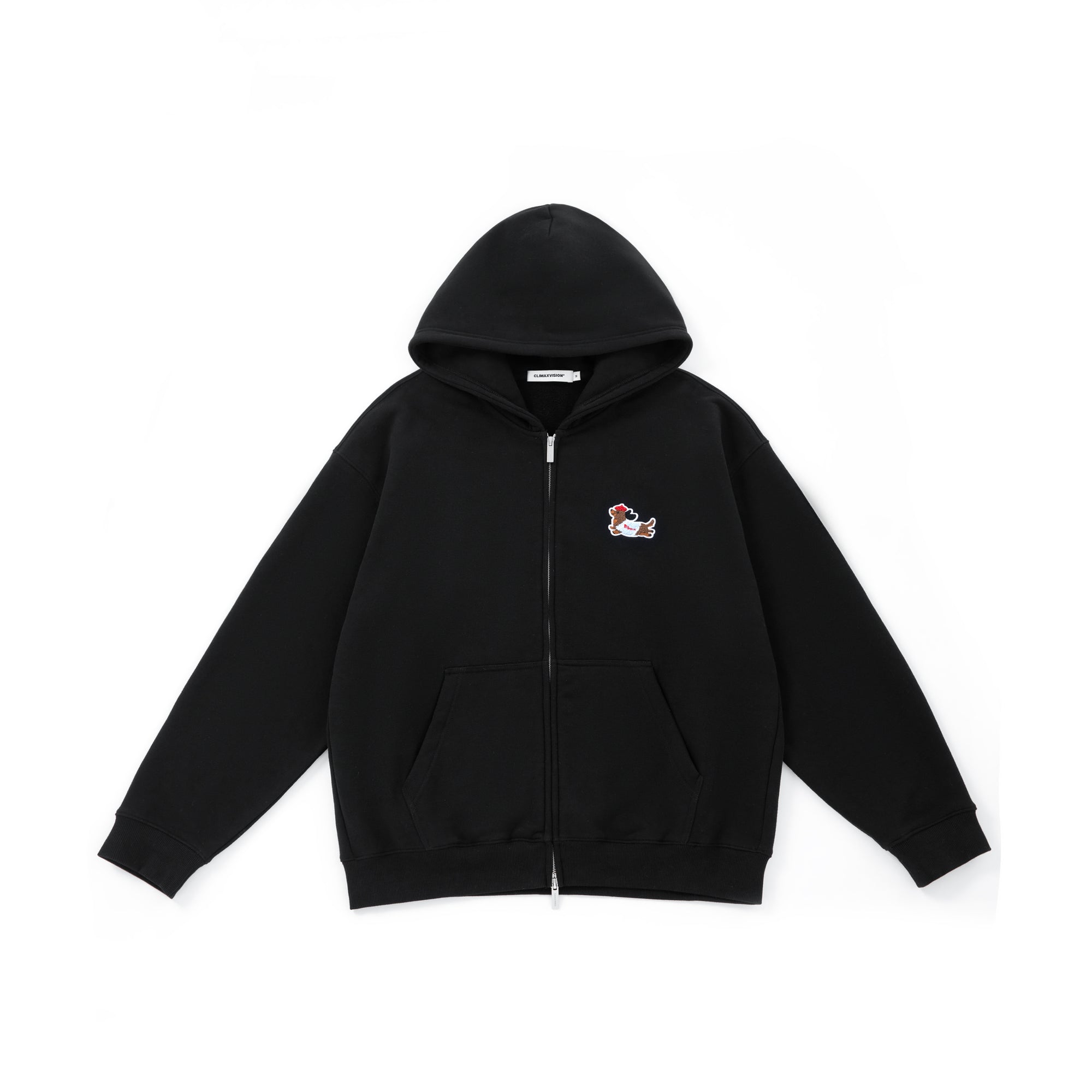 Black Dachshund Towel Embroidered Hooded Zip-Up Cardigan