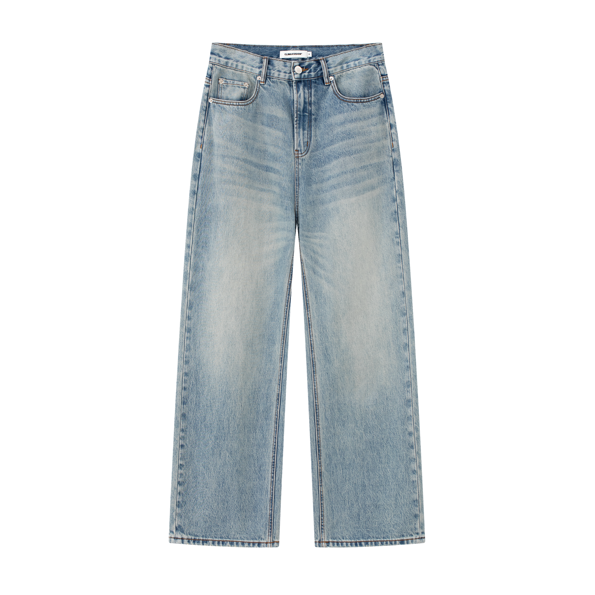 Blue Vintage Distressed Washed Wide-Leg Jeans