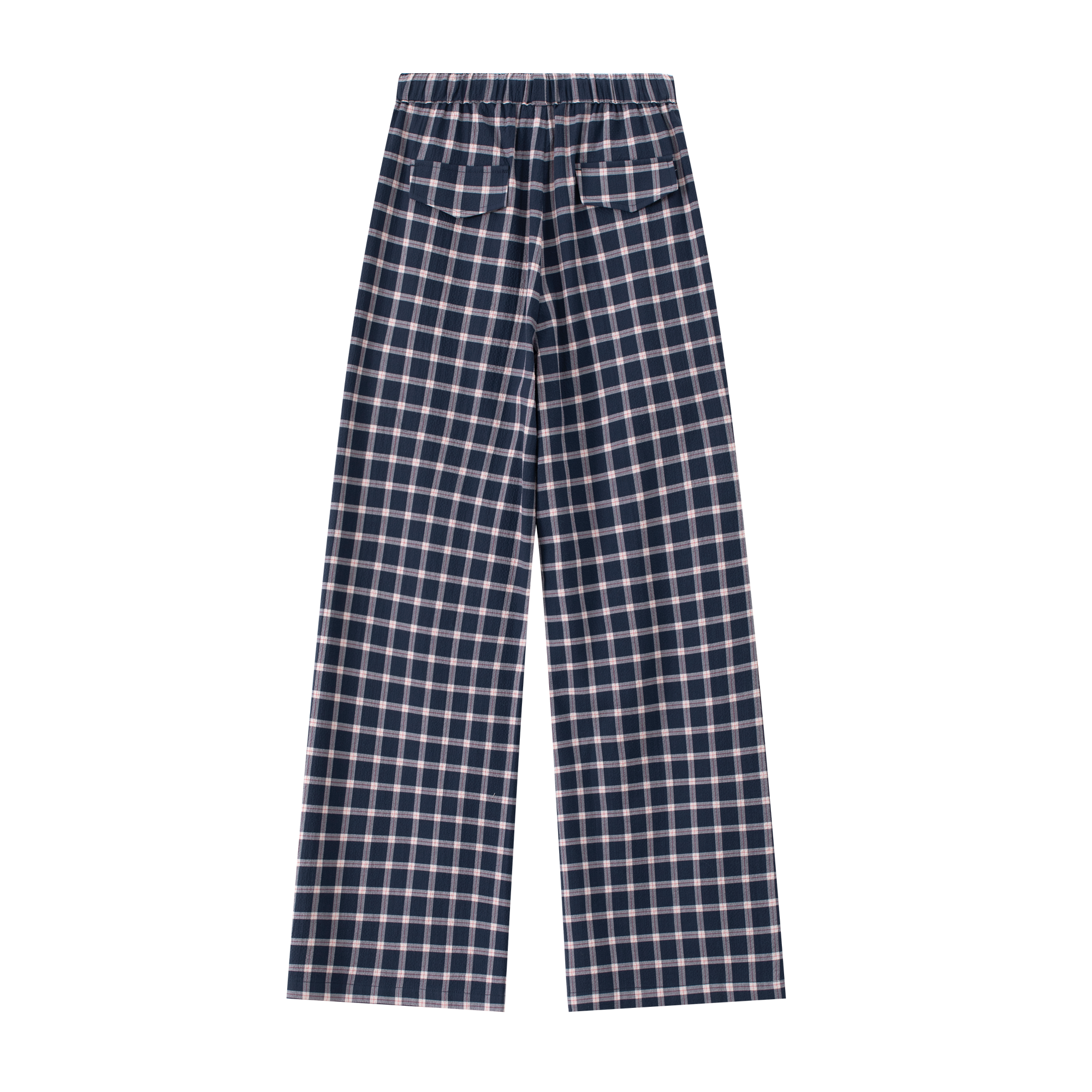 Blue Plaid Casual Bubble Check Double Pleated Embroidered Trousers