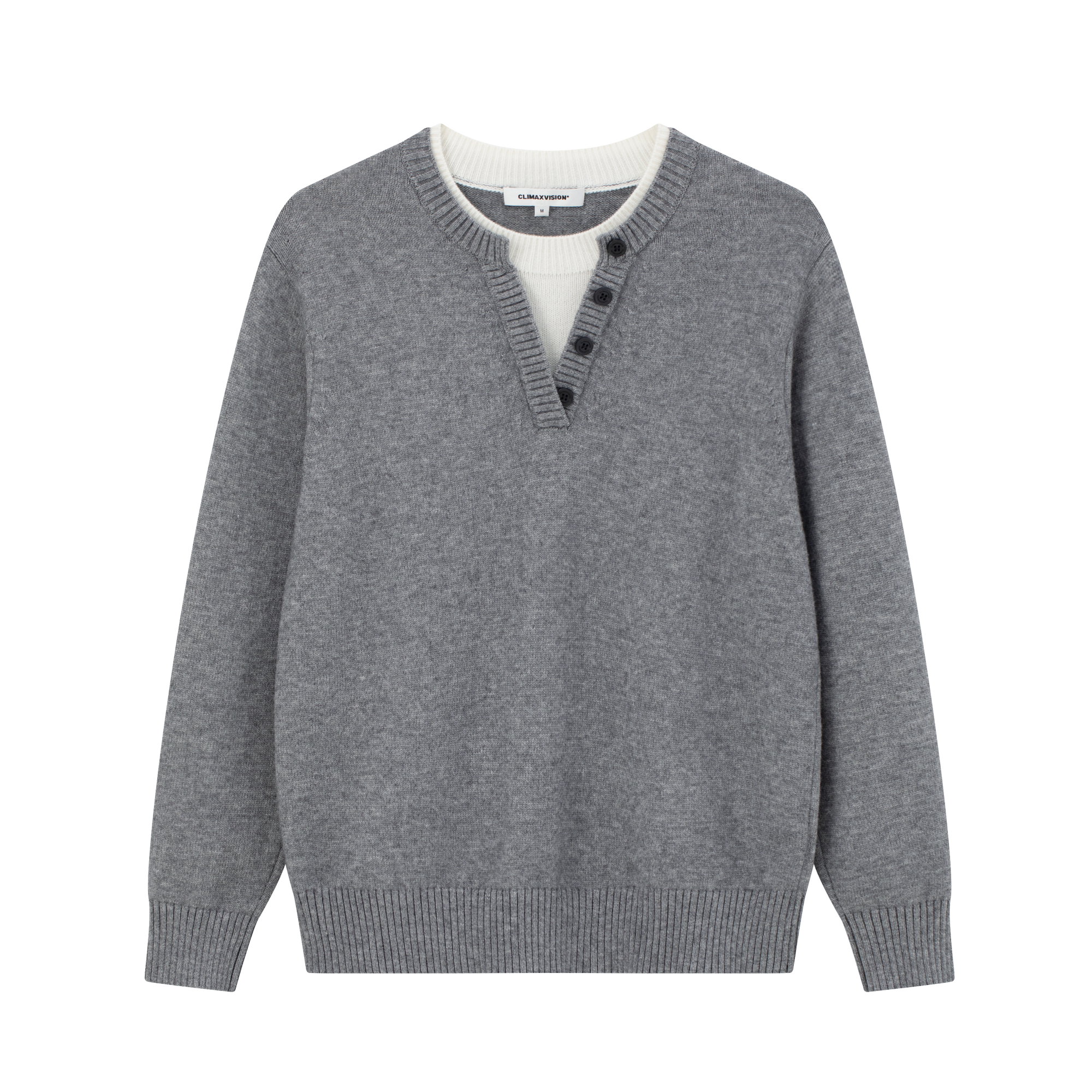 Sheep Wool Blend V-neck Fake Two-piece Knit Sweater In Grey