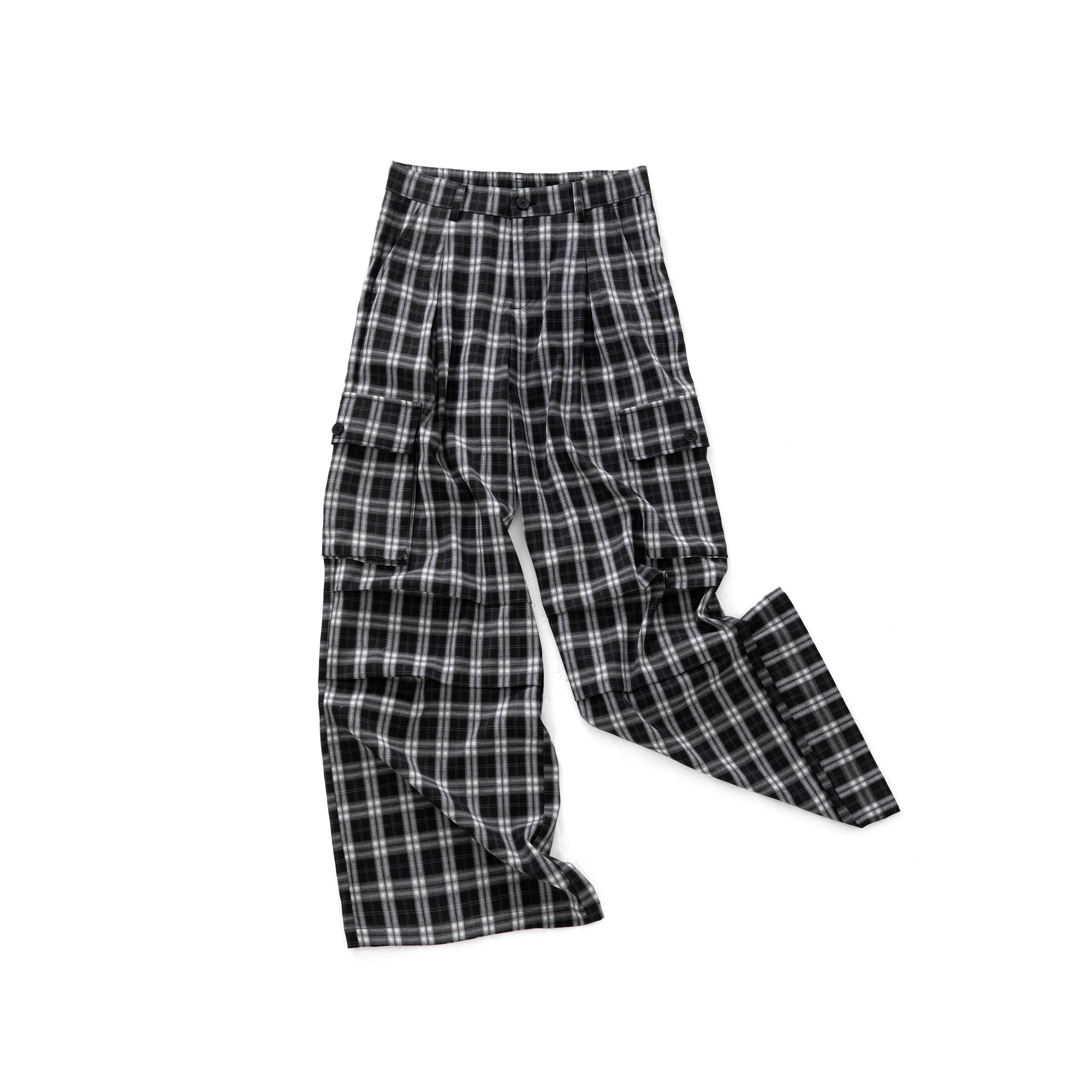 Drape Black and White Plaid Casual Straight Pants