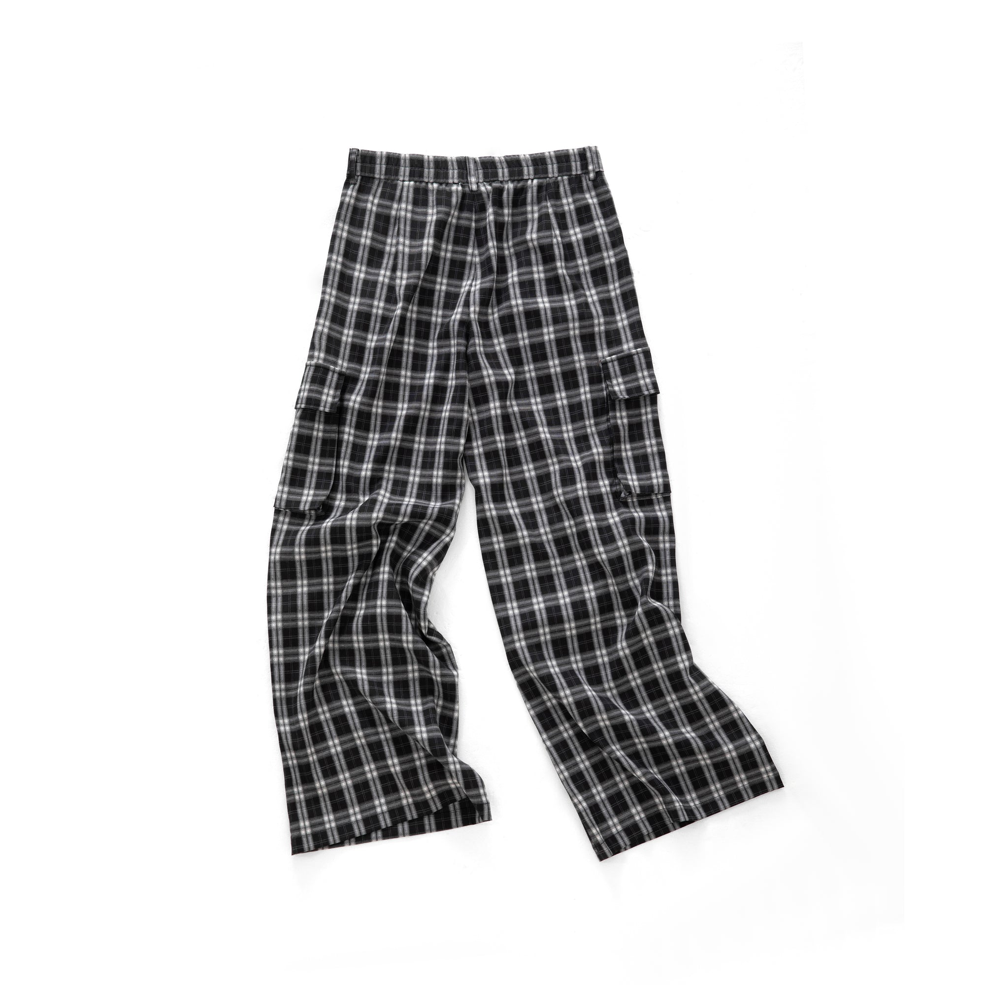 Drape Black and White Plaid Casual Straight Pants