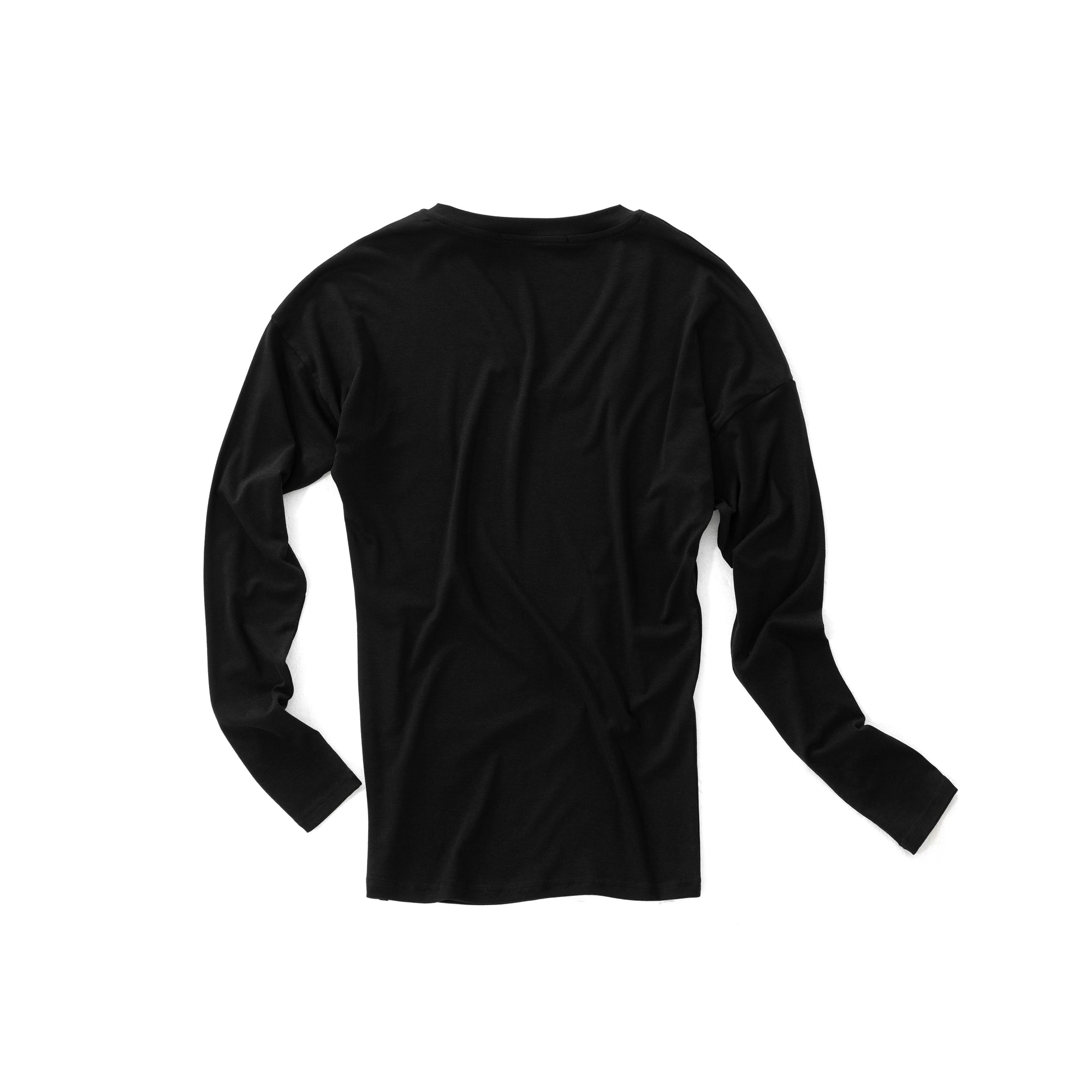 Black Lyocell Tencel V-neck Lazy Stacked Slim Long Sleeve