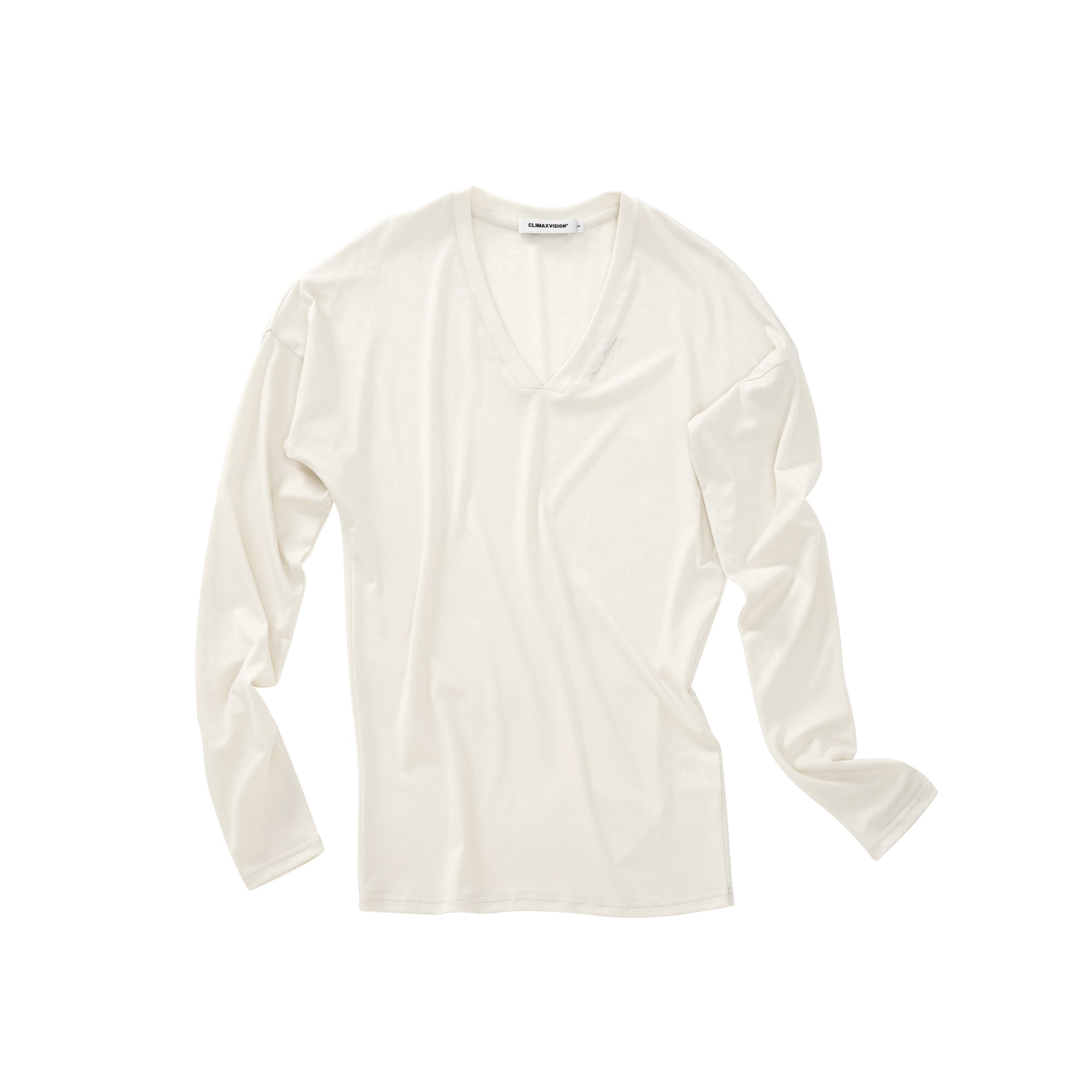 White Lyocell Tencel V-neck Lazy Stacked Slim Long Sleeve