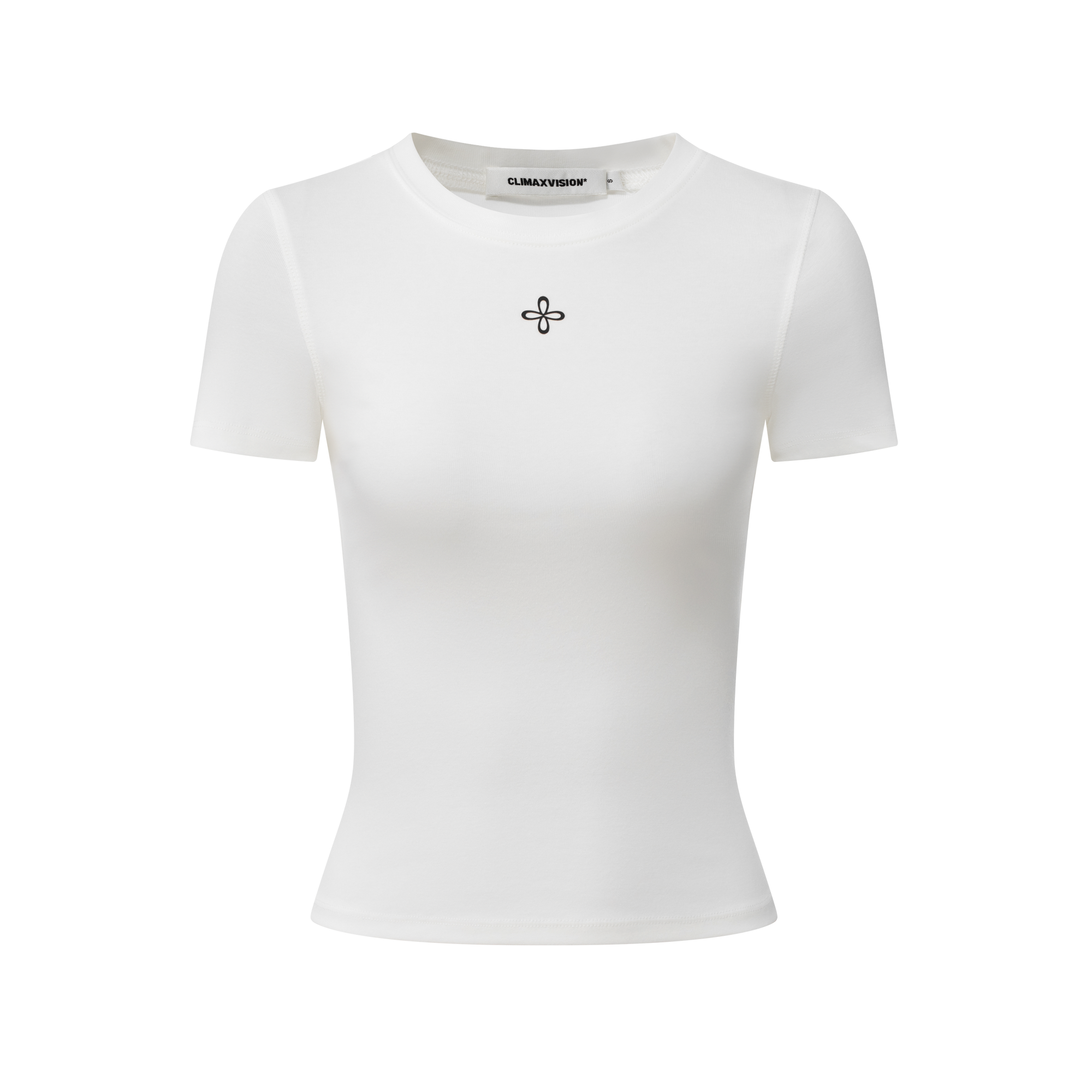 White Cross-Flower Basic All-Match Hourglass Waist Short-Sleeved T-Shirt