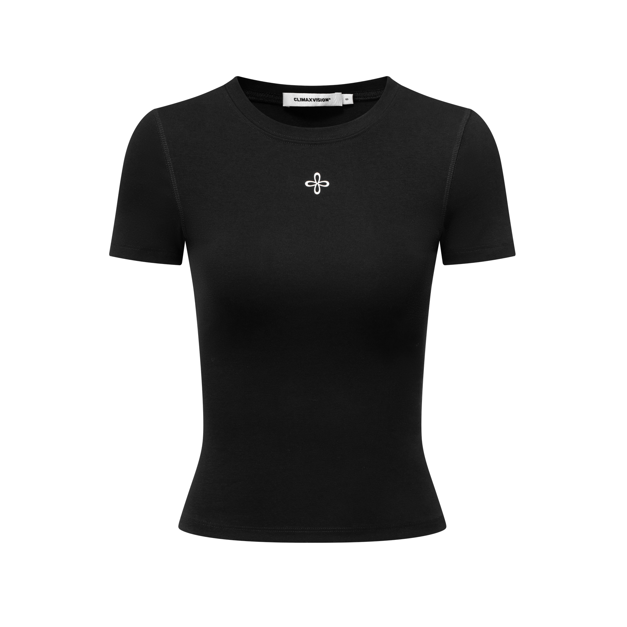 Black Cross-Flower Basic All-Match Hourglass Waist Short-Sleeved T-Shirt