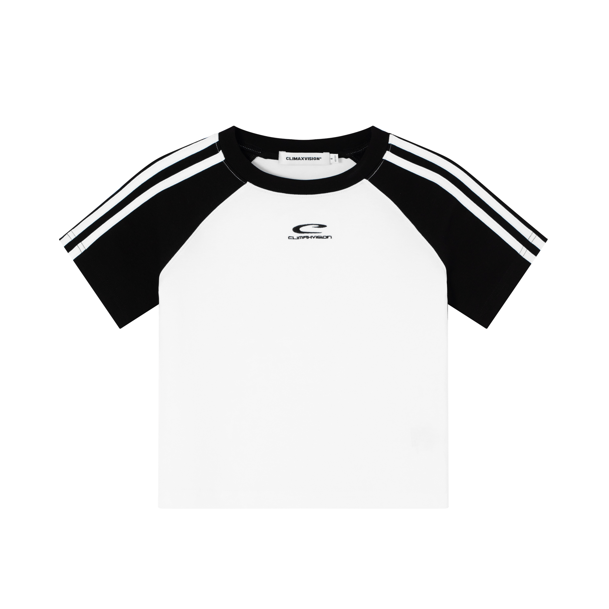 Black And White C-shaped Contrast Striped Shoulder Short sleeves