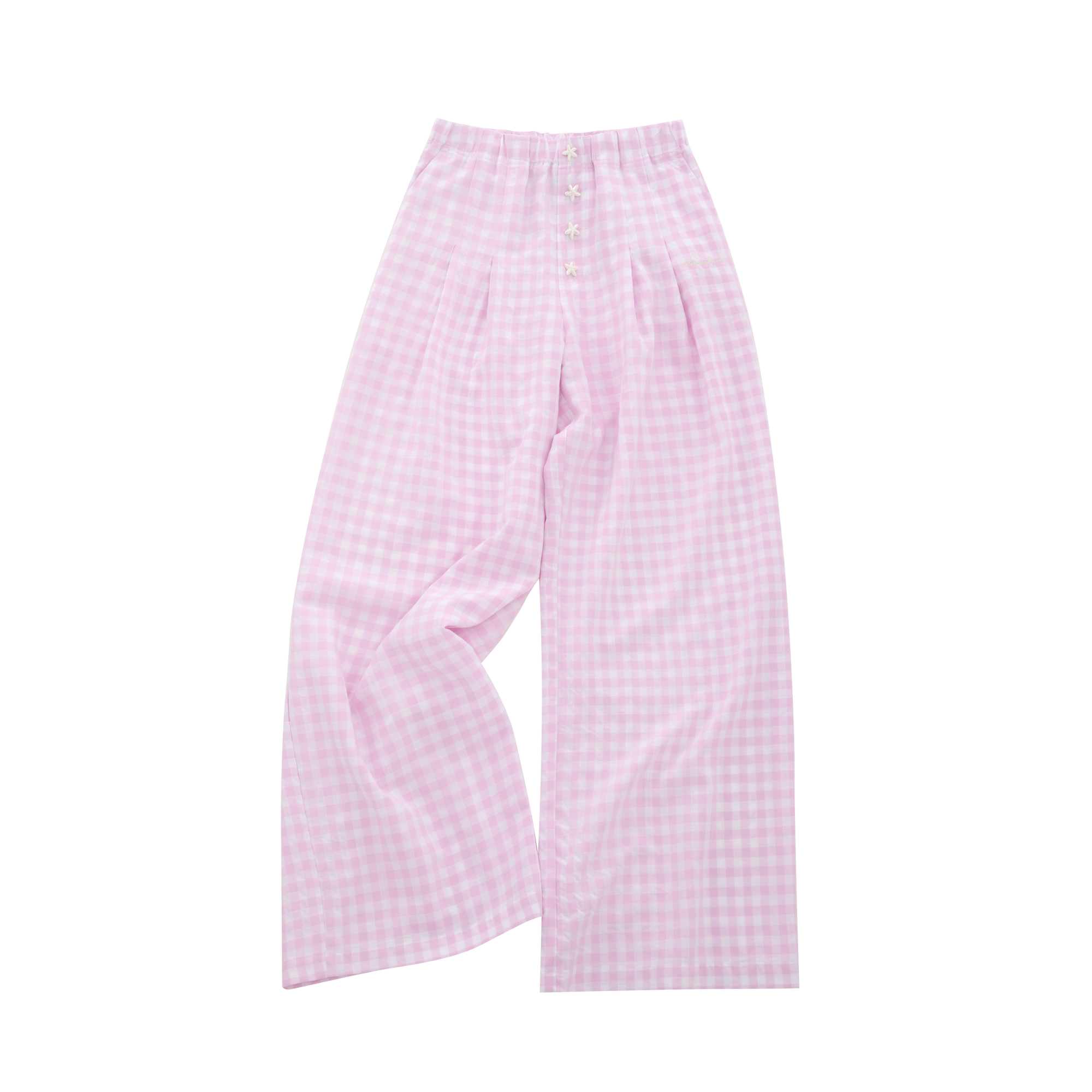 Pink Starfish Button Plaid Pants