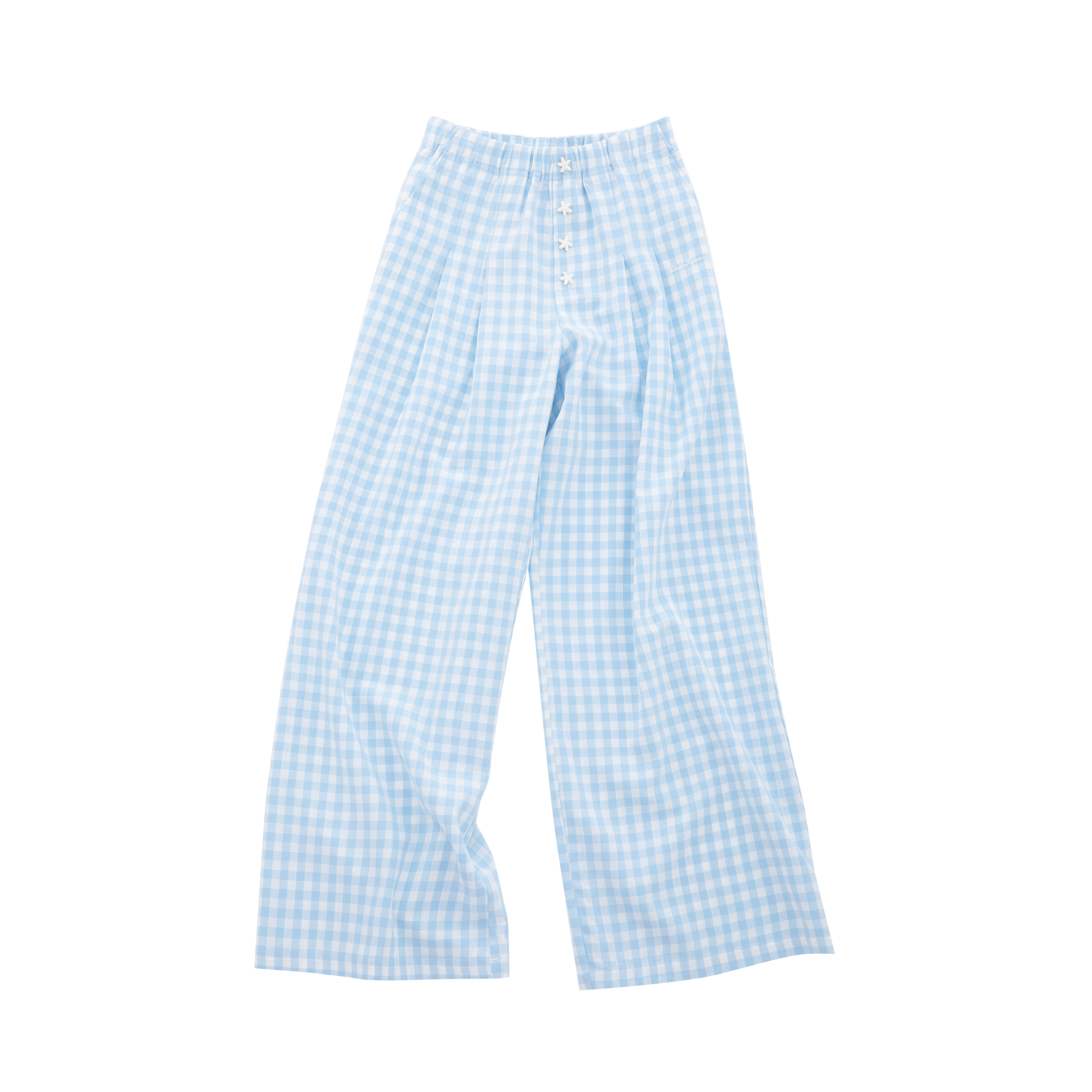 Blue Starfish Button Plaid Pants