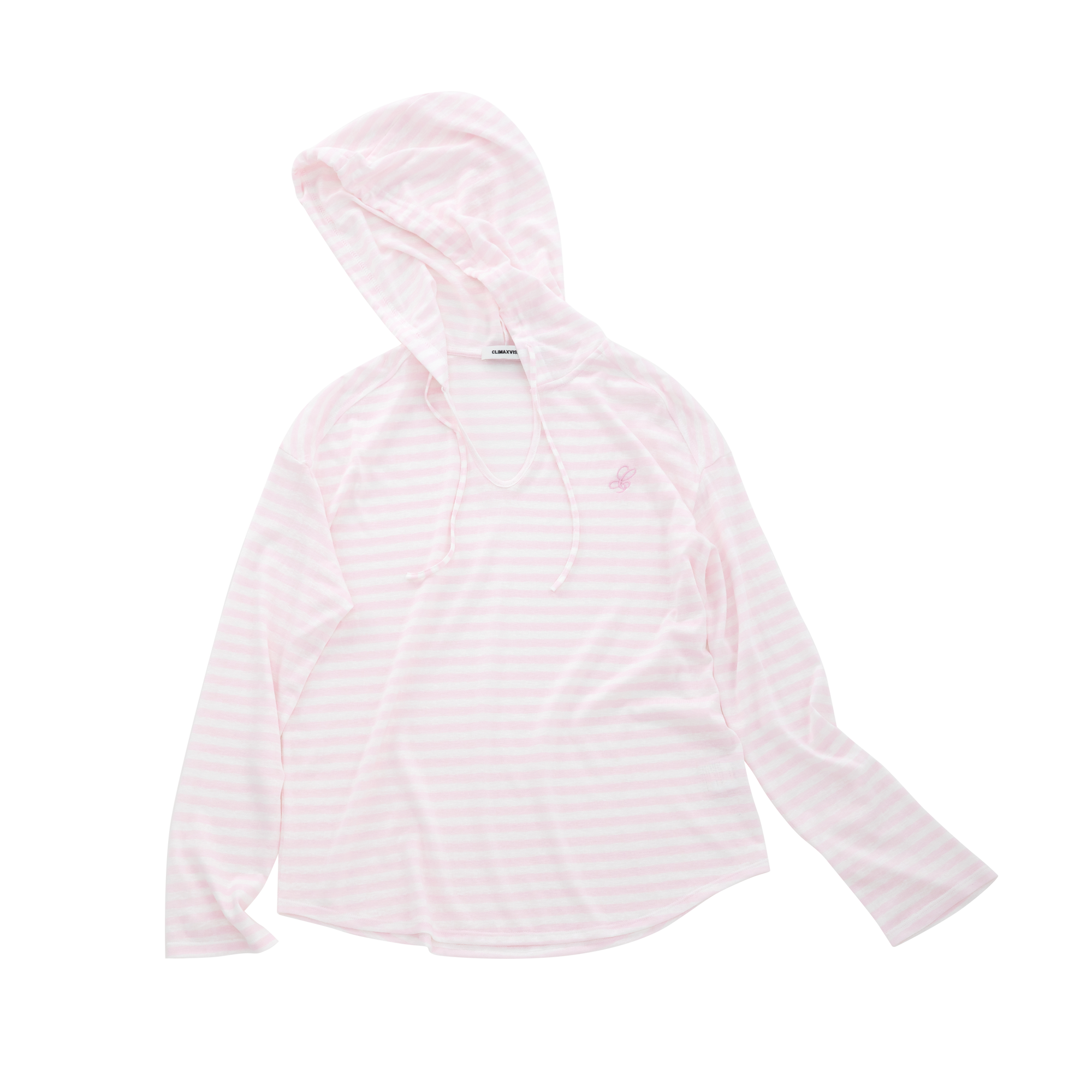 Pink Snowflake Texture Striped Hooded Long-Sleeve