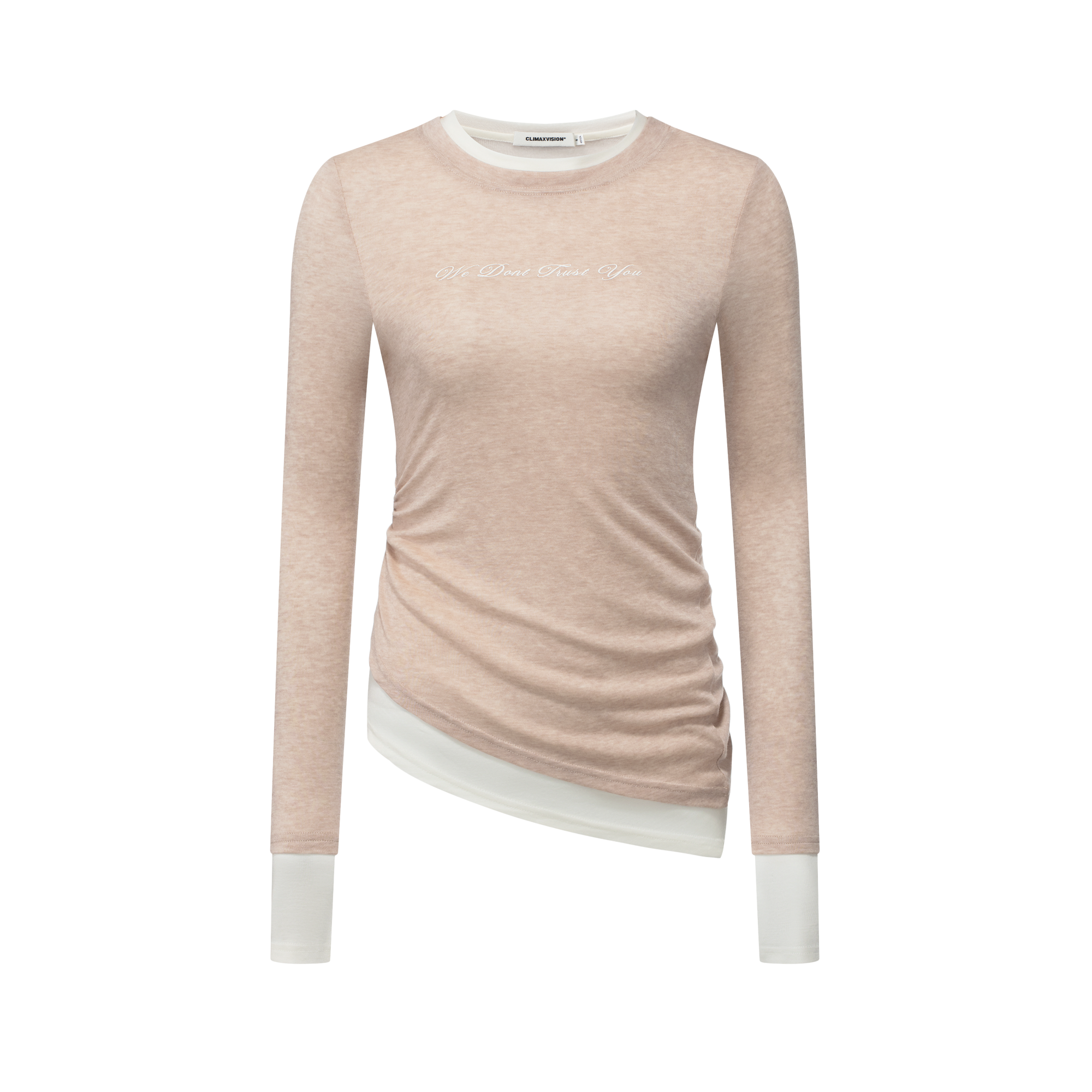 Light Khaki Thin Elastic Fake Two-piece Long Sleeve