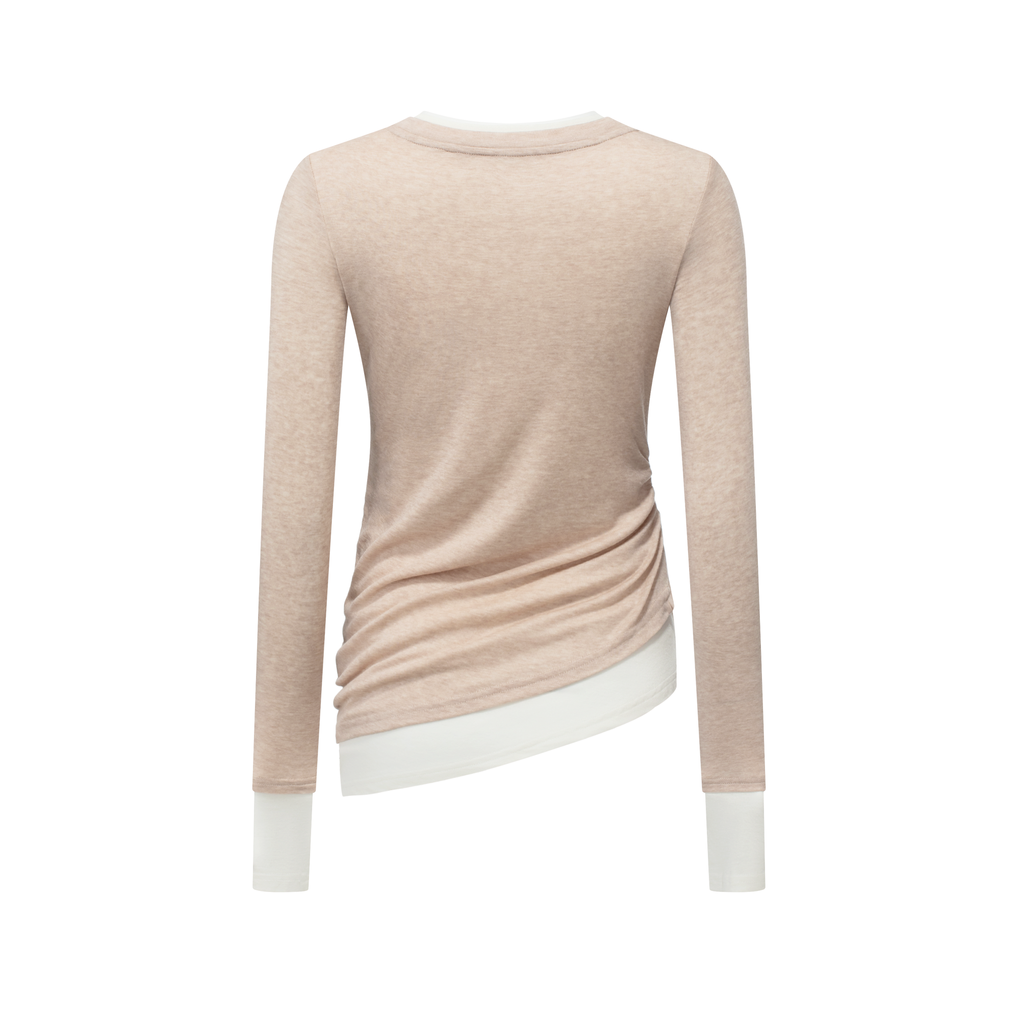 Light Khaki Thin Elastic Fake Two-piece Long Sleeve