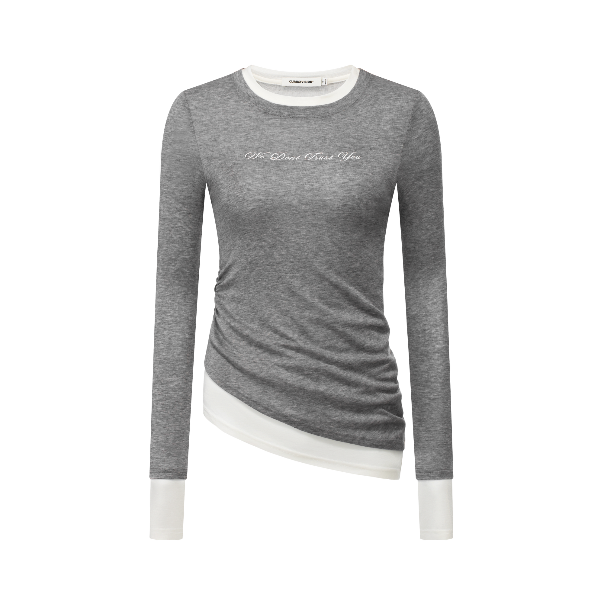 Gray light elastic fake two-piece long sleeves