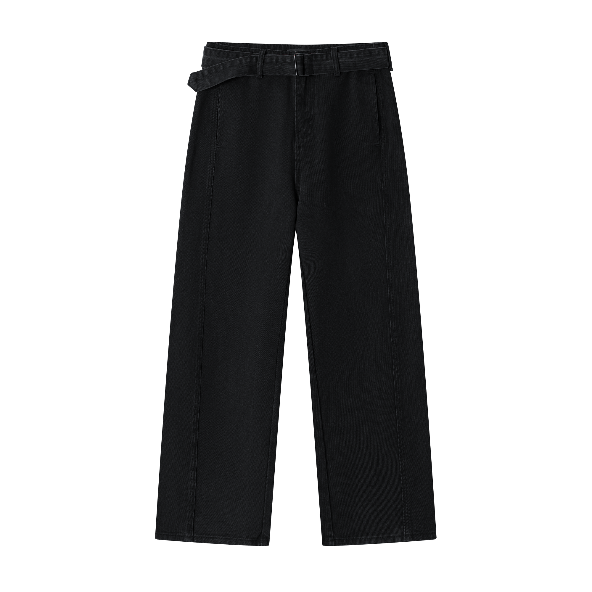 Black Adjustable Belt Dyed Distressed Jeans