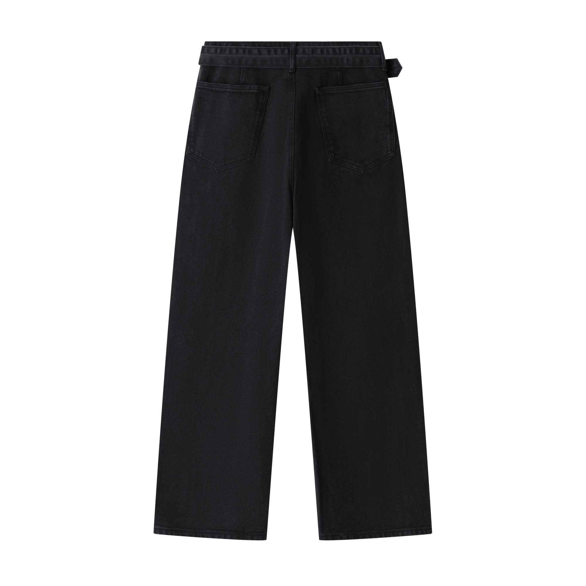 Black Adjustable Belt Dyed Distressed Jeans