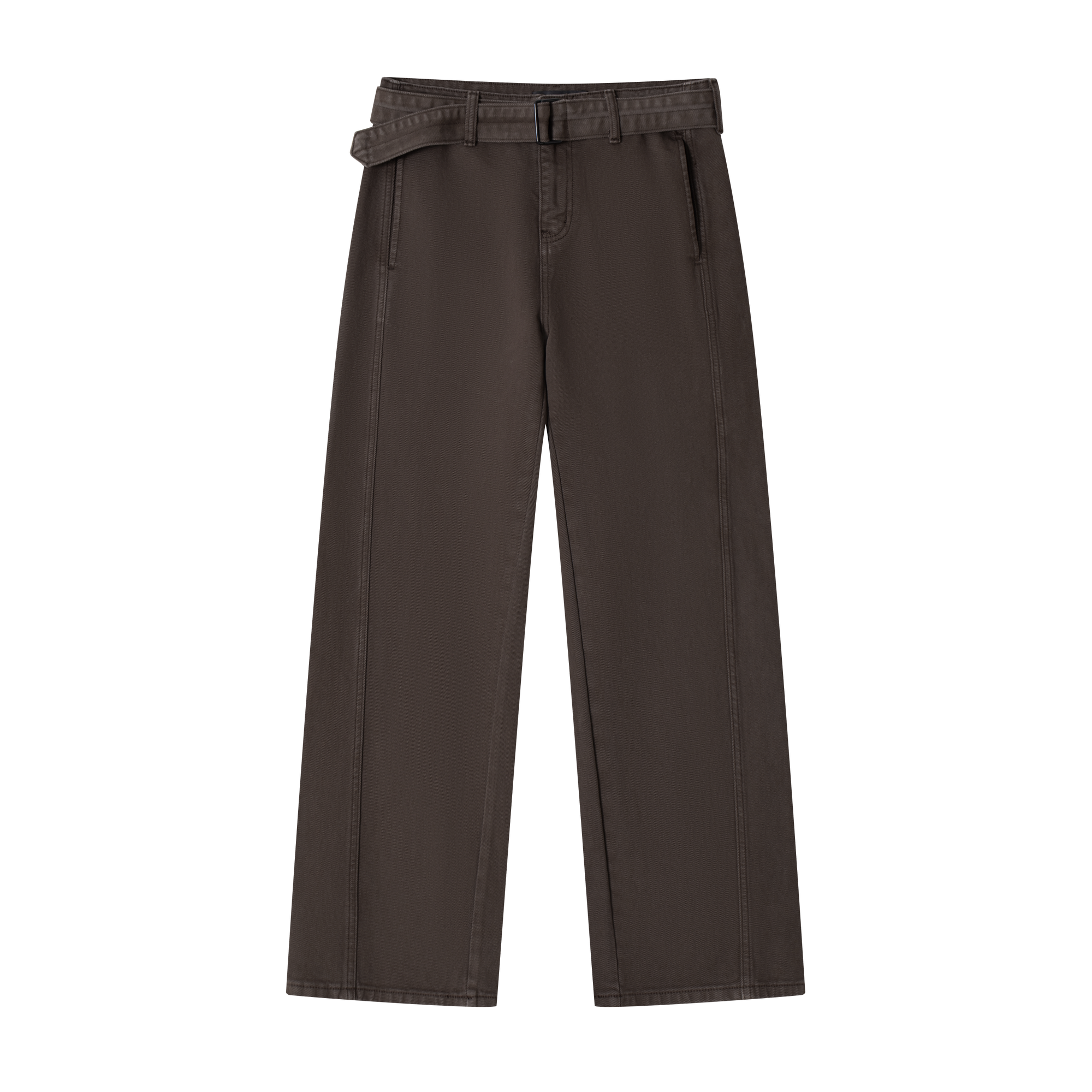 Brown Adjustable Belt Dyed Distressed Jeans