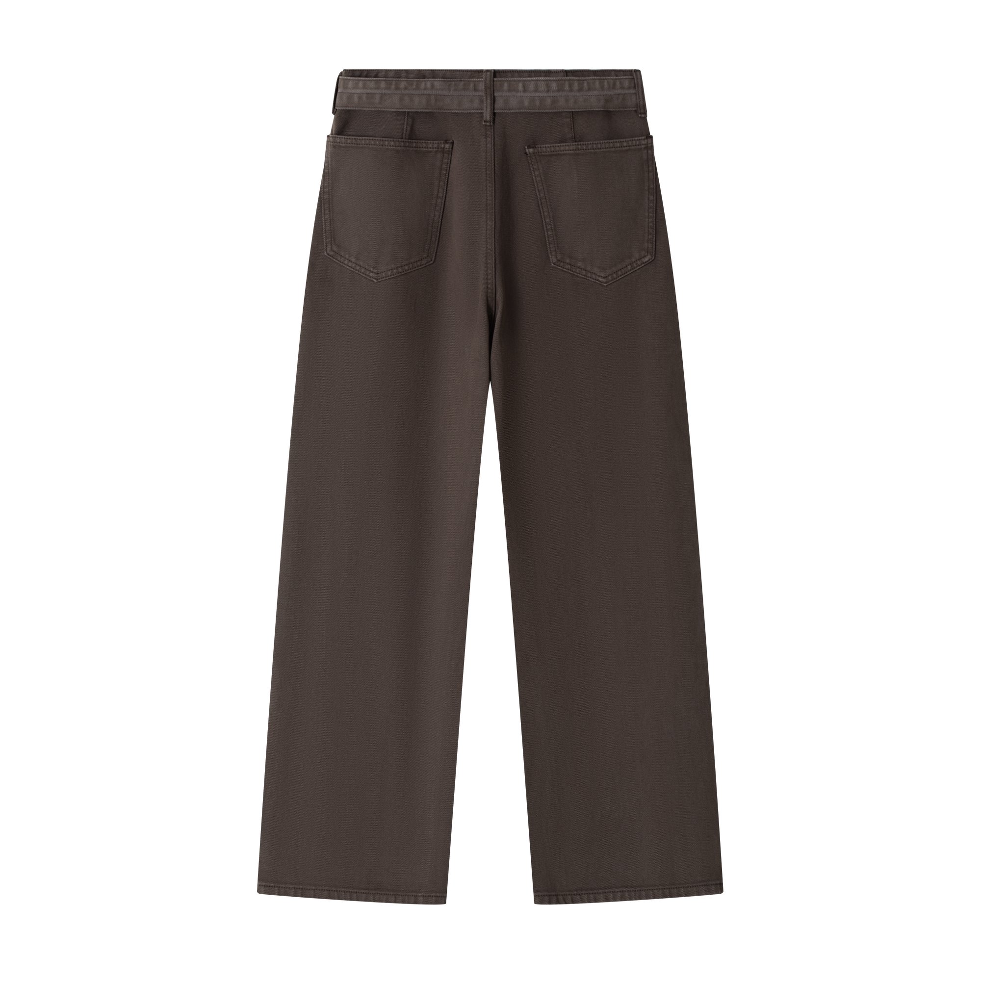 Brown Adjustable Belt Dyed Distressed Jeans