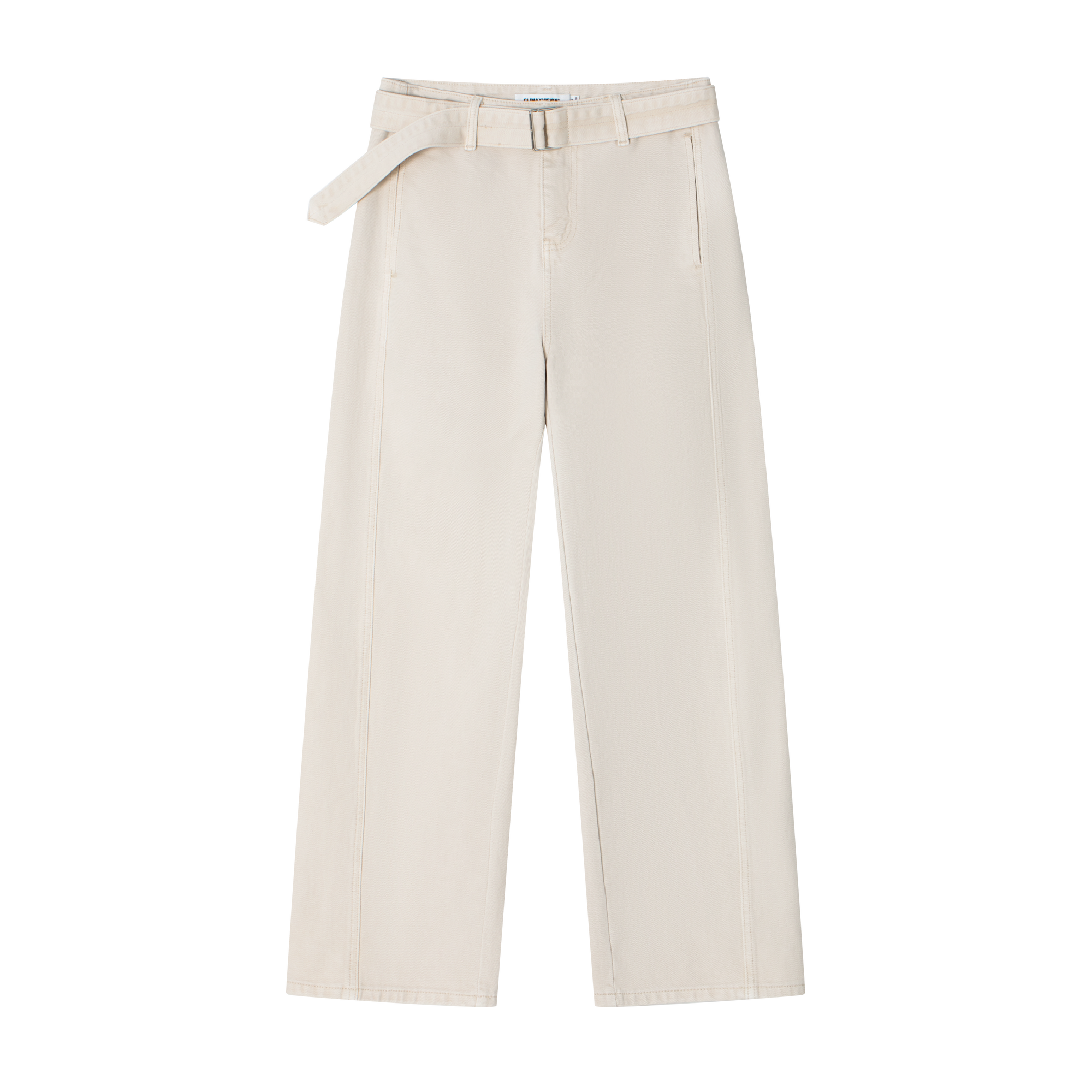 Cream Apricot Adjustable Waistband Dyed Distressed Jeans