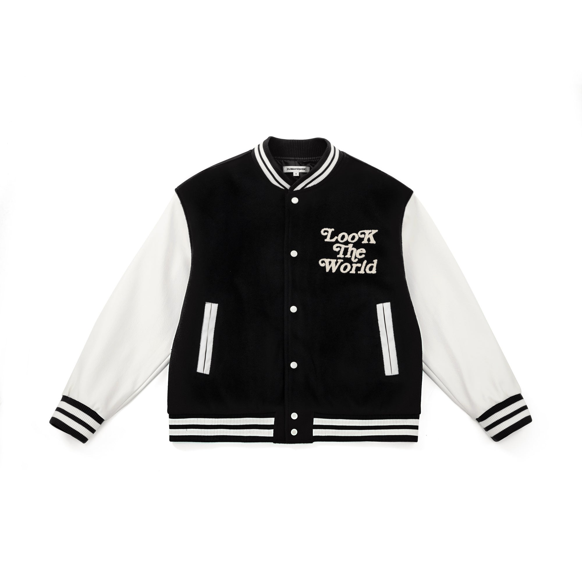 Black Pearl Beaded Embroidery Contrast Color Baseball Jacket