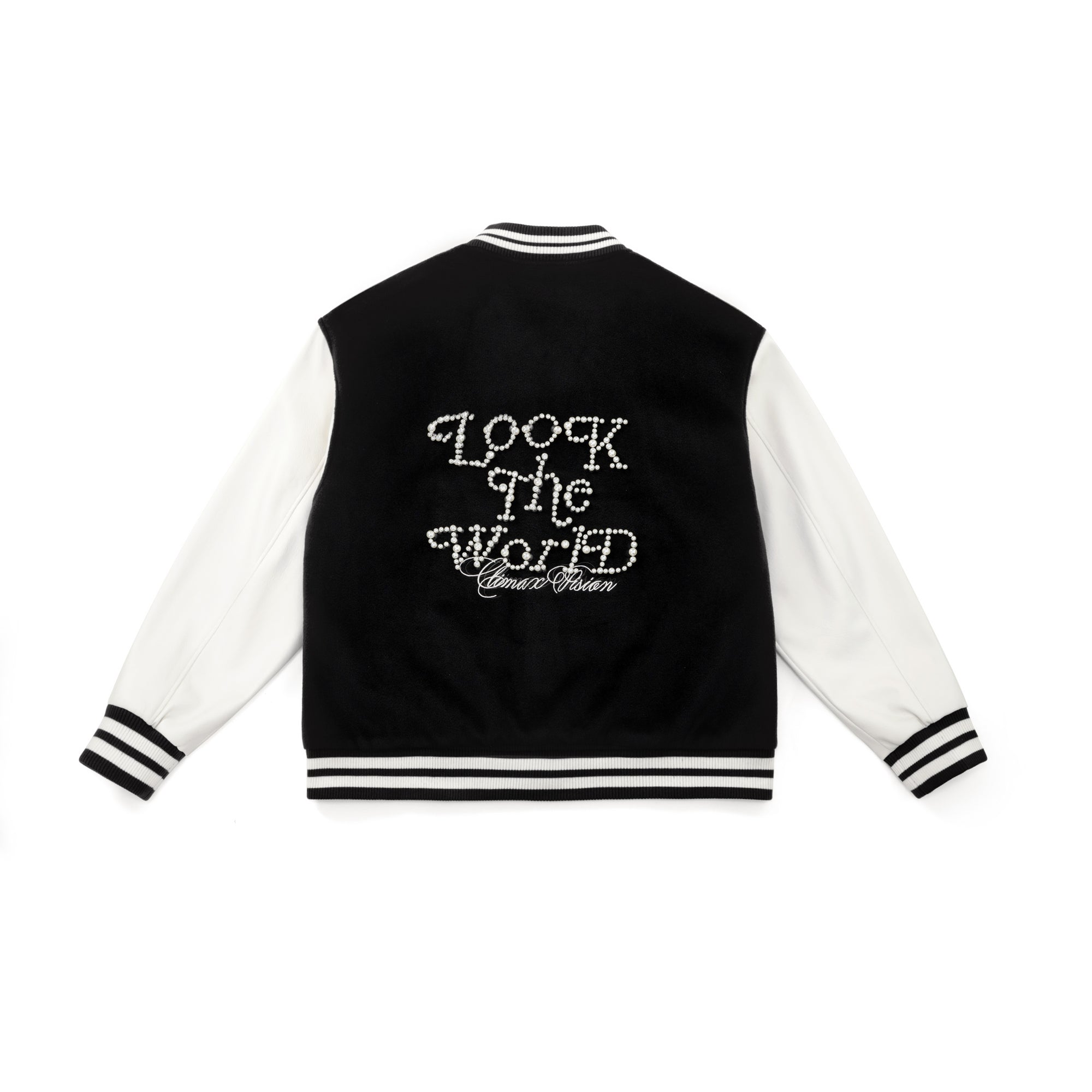 Black Pearl Beaded Embroidery Contrast Color Baseball Jacket