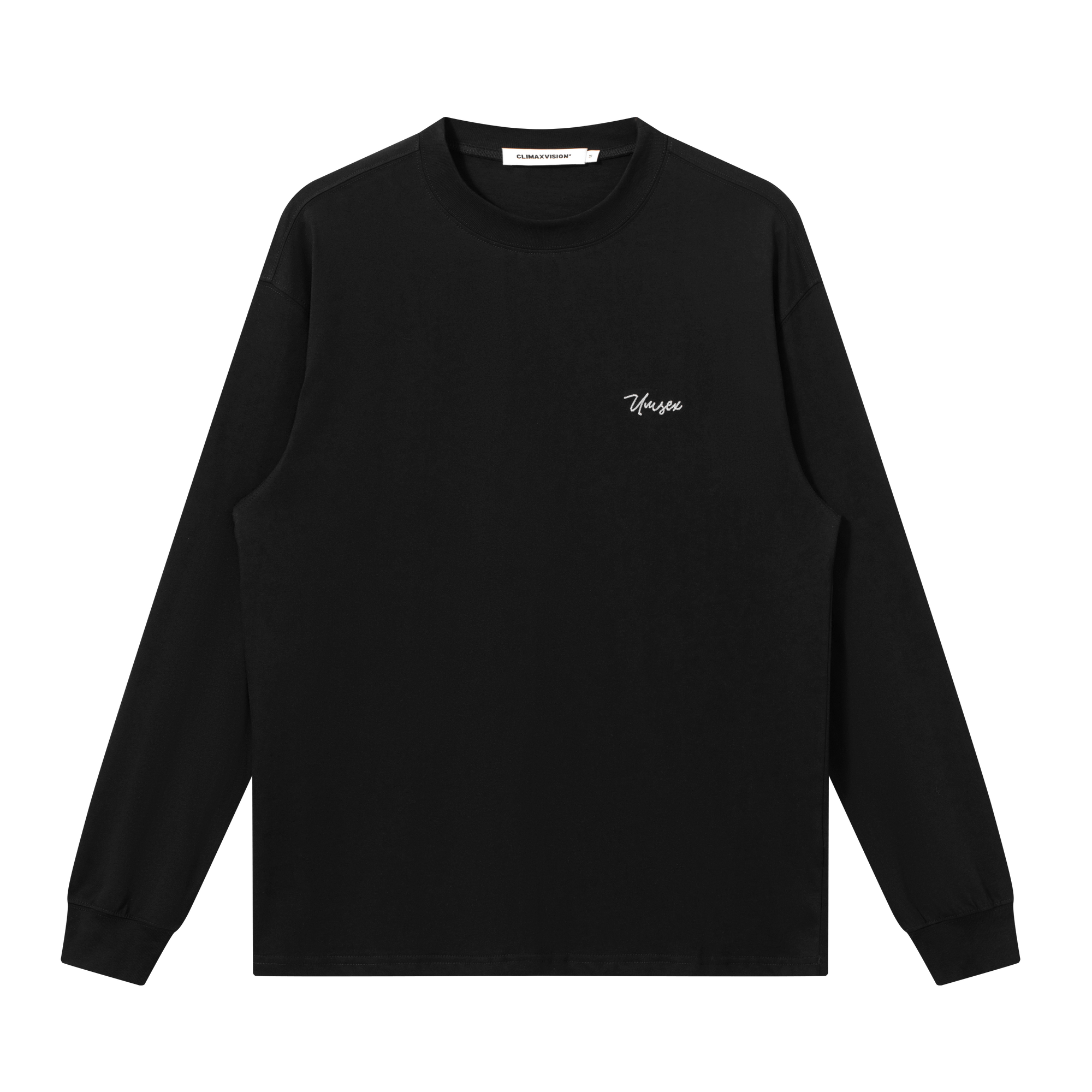 Black High Collar Chain Embroidery Long-sleeved T-shirt