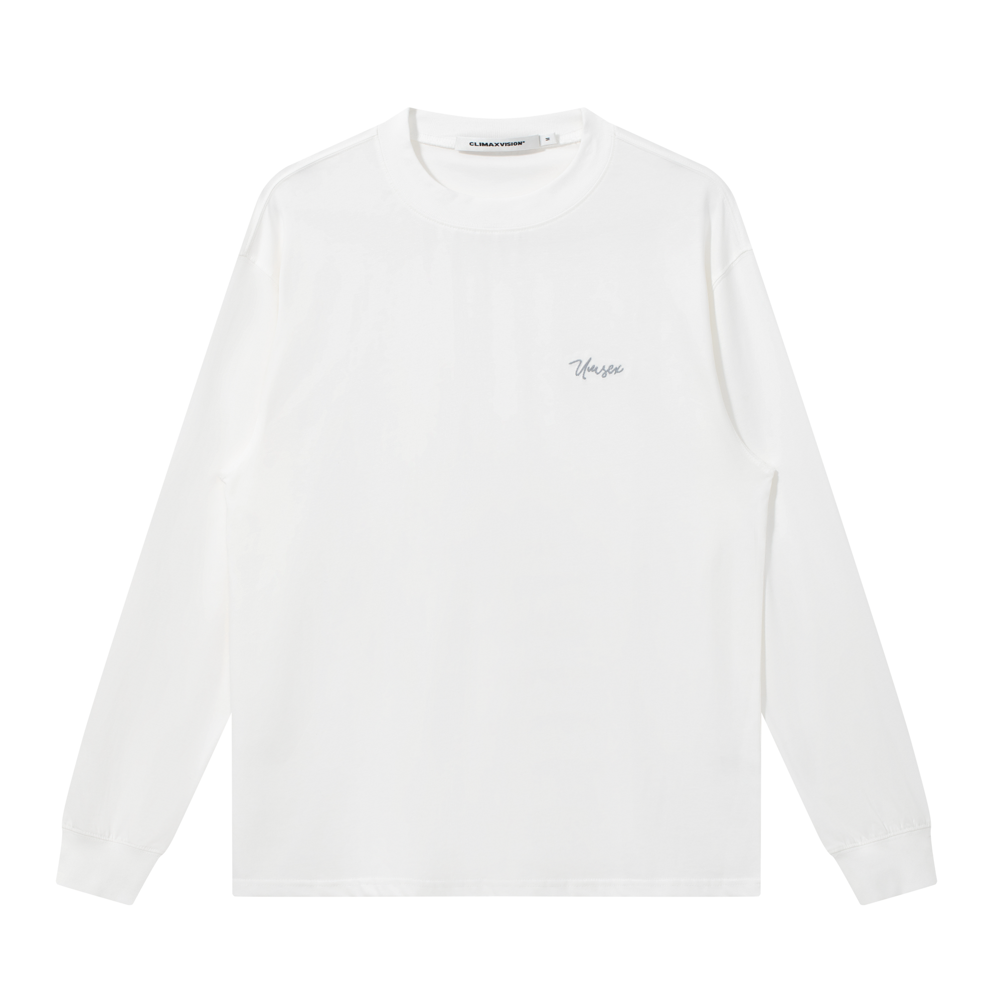 White High Collar Chain Embroidery Long-sleeved T-shirt