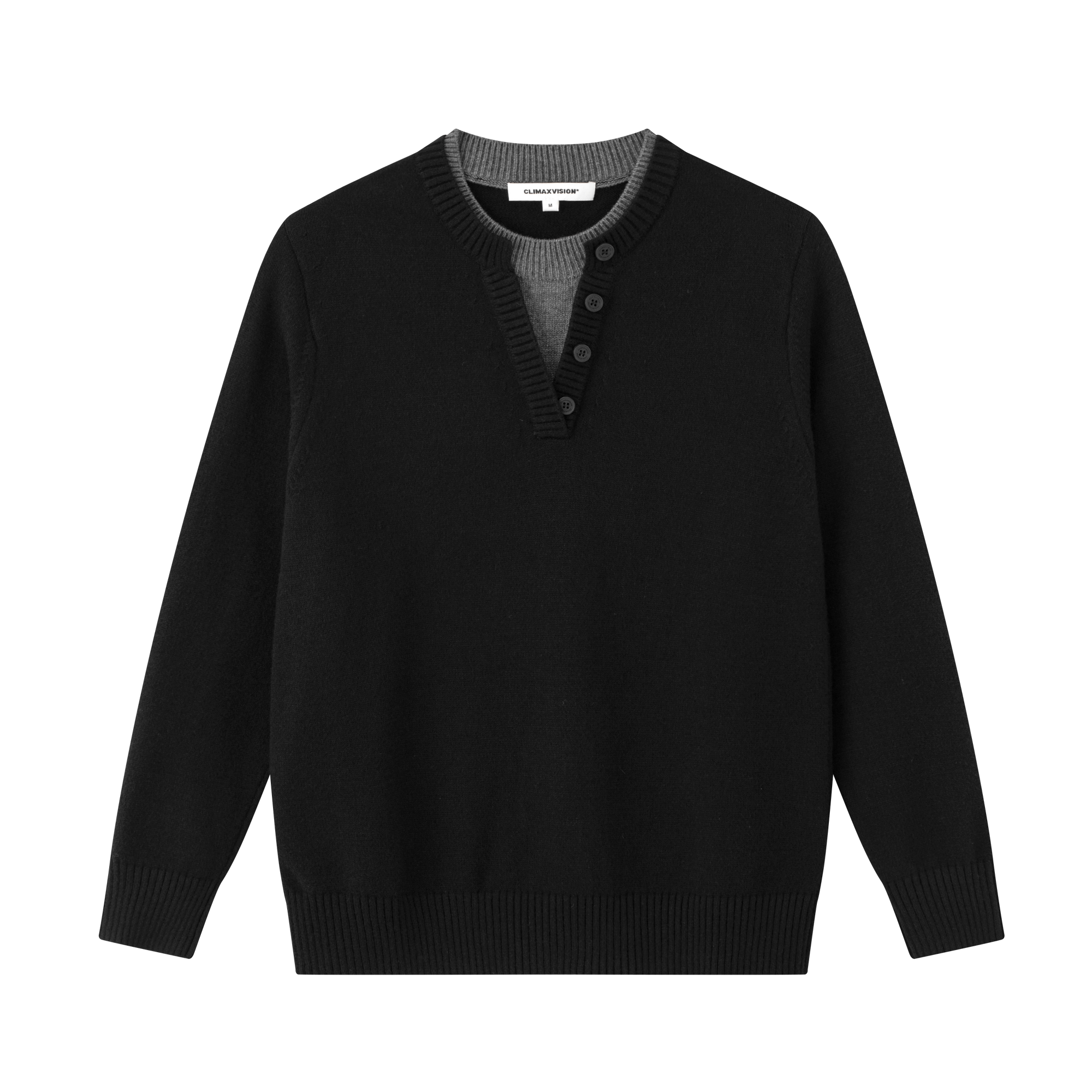 Sheep Wool Blend V-neck Fake Two-piece Knit Sweater In Black