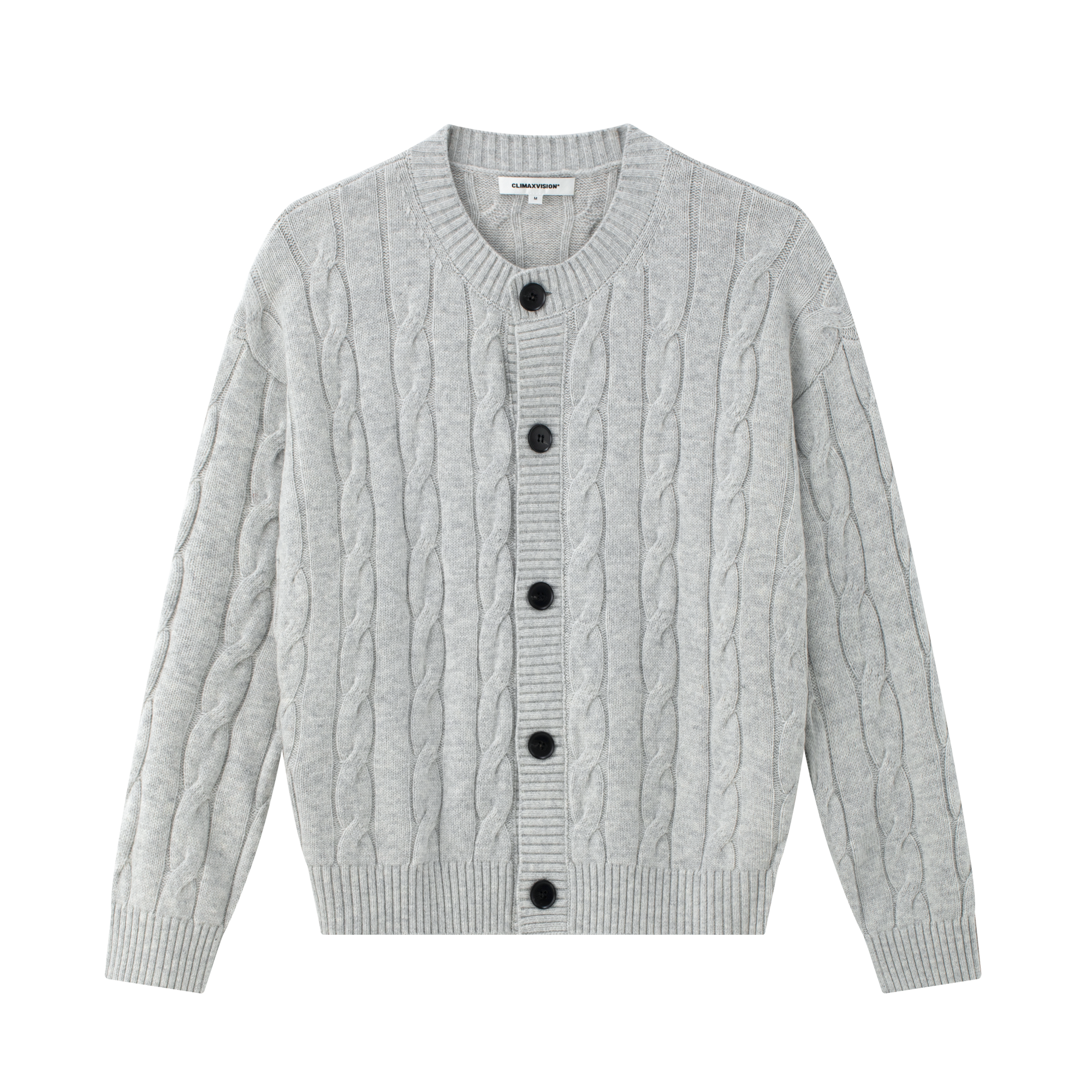 Light Gray Lazy Style Wool Blend Cable Knit Cardigan