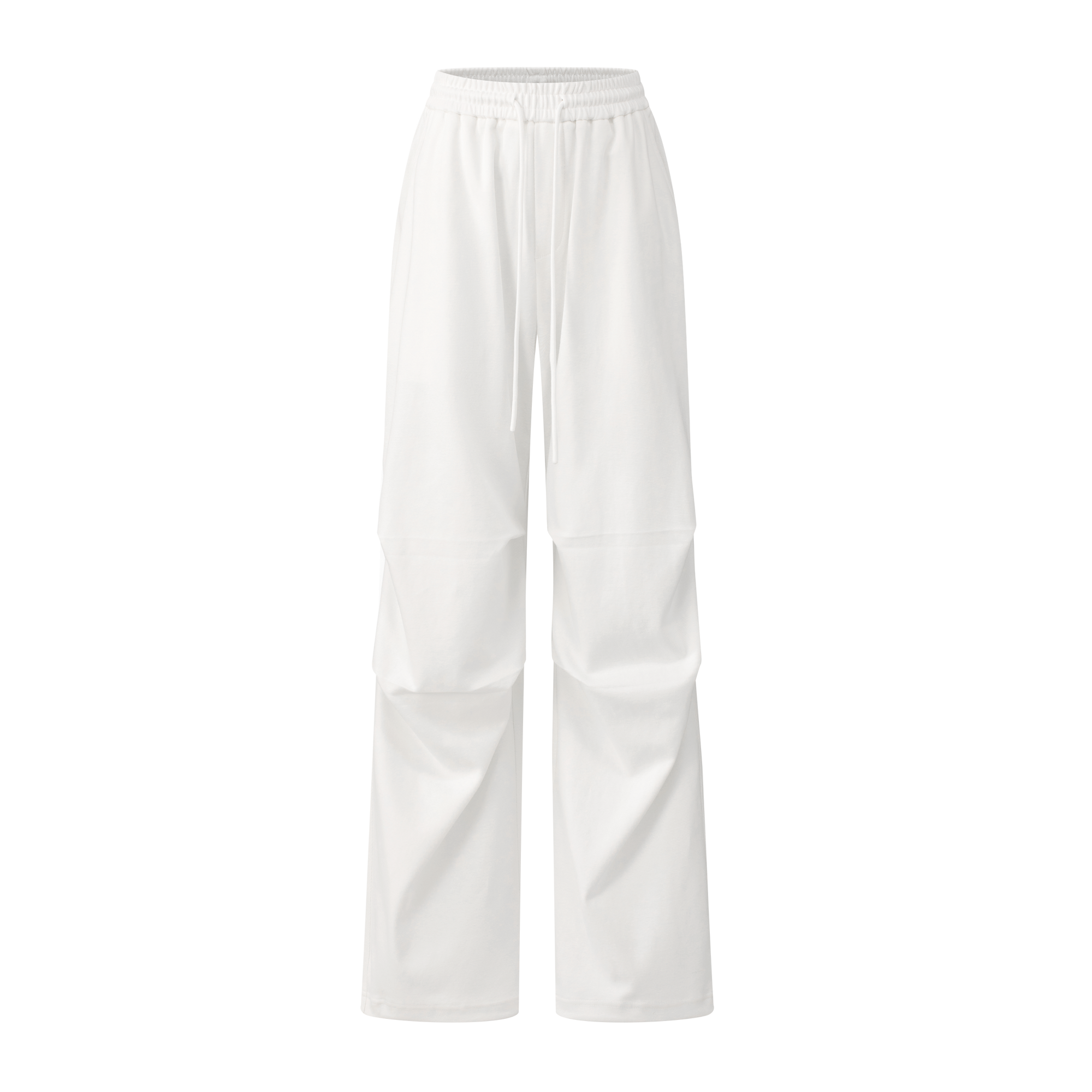 White Soft 3D Pleated Loose Paratrooper Pants