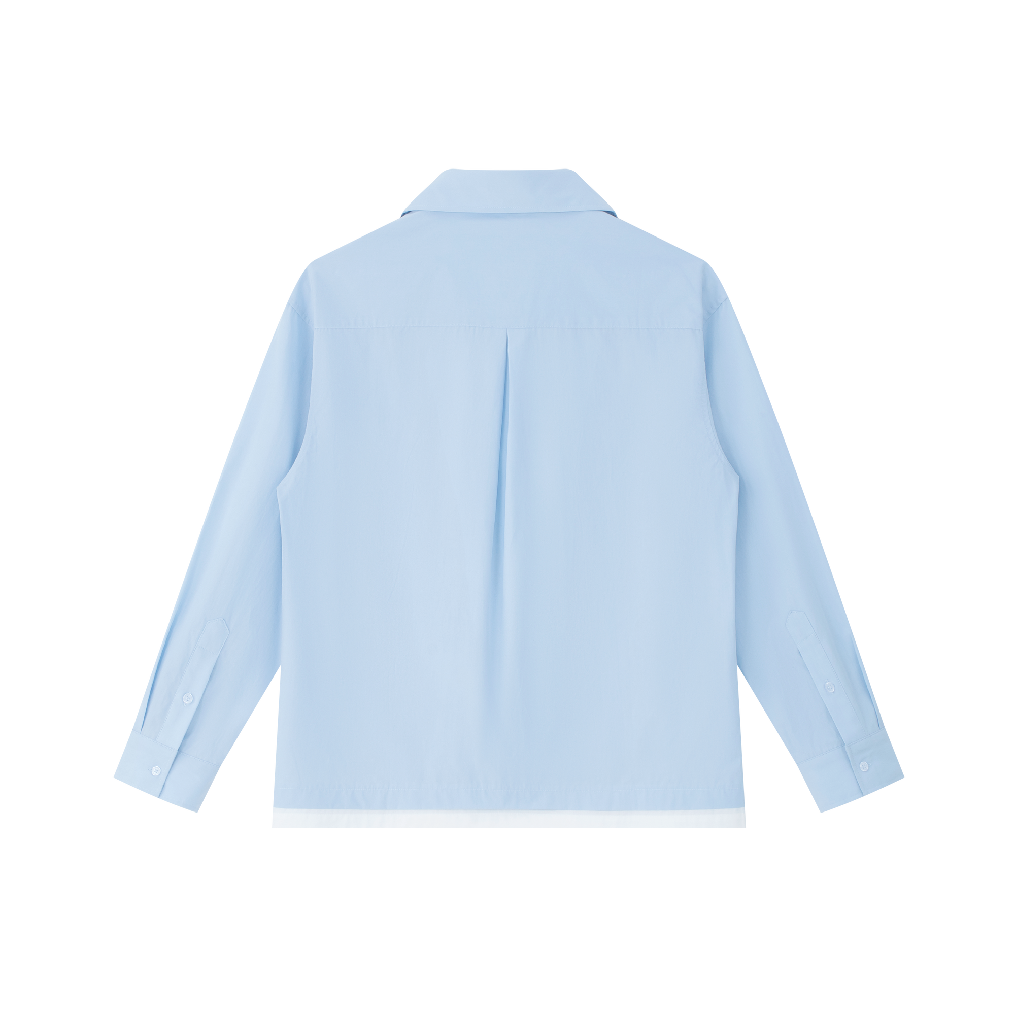 Blue and White Color-Blocked V-Neck Faux Two-Piece Shirt
