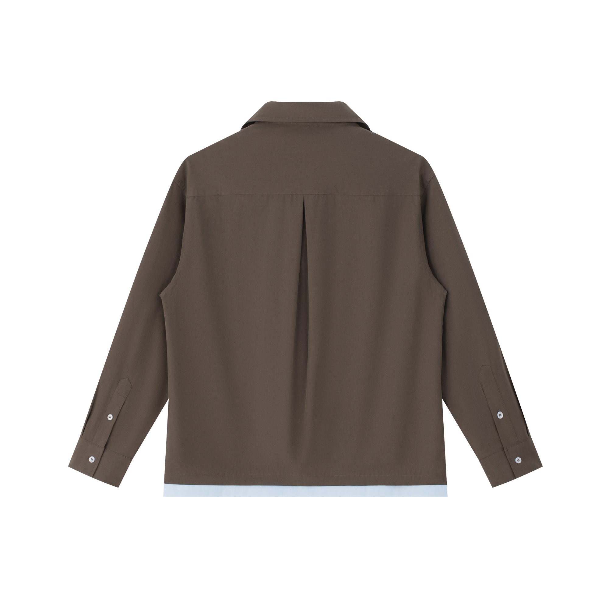 Brown and Blue Color-Blocked V-Neck Faux Two-Piece Shirt