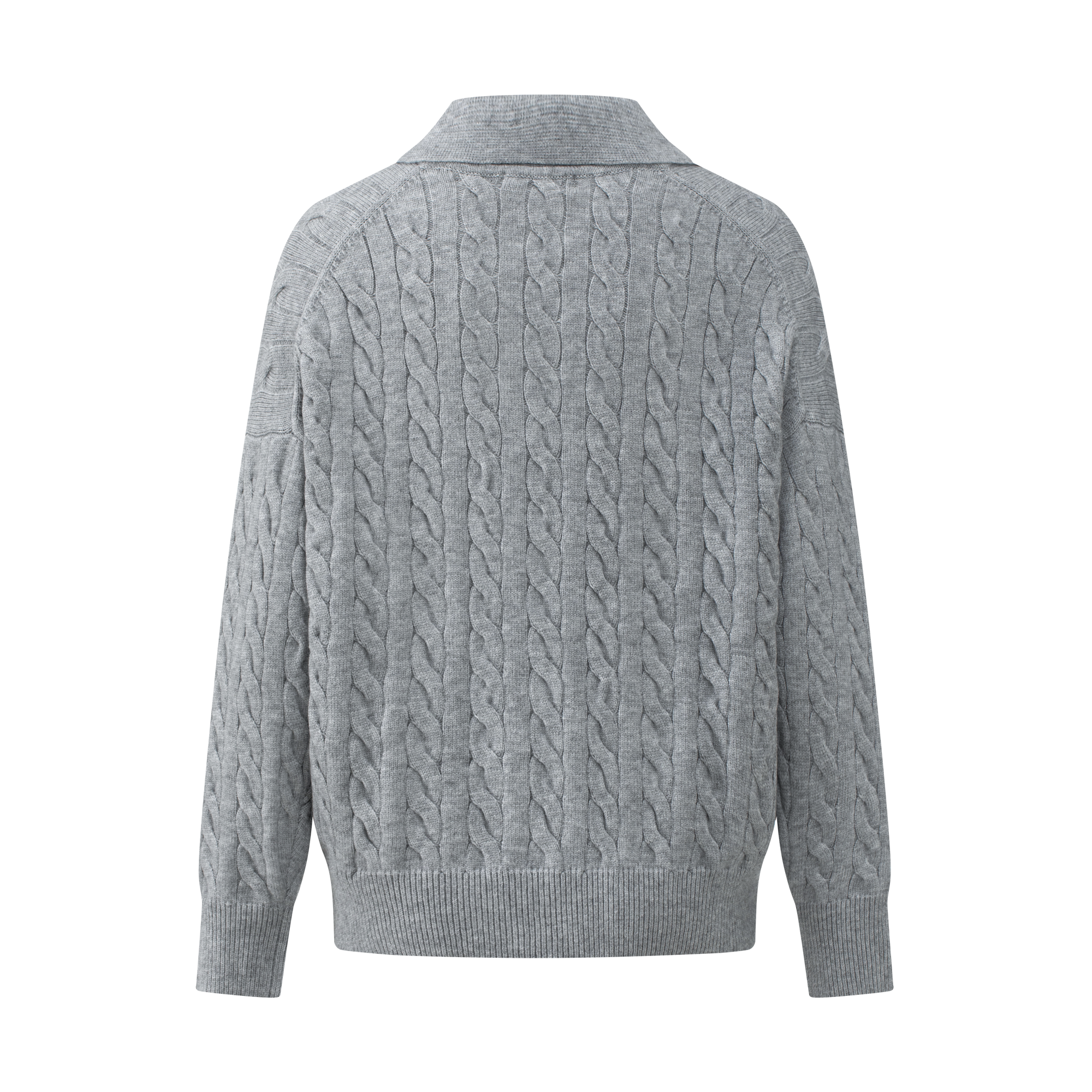 Grey Cable Knit Suit Polo Collar Embroidered Soft Knit Sweater