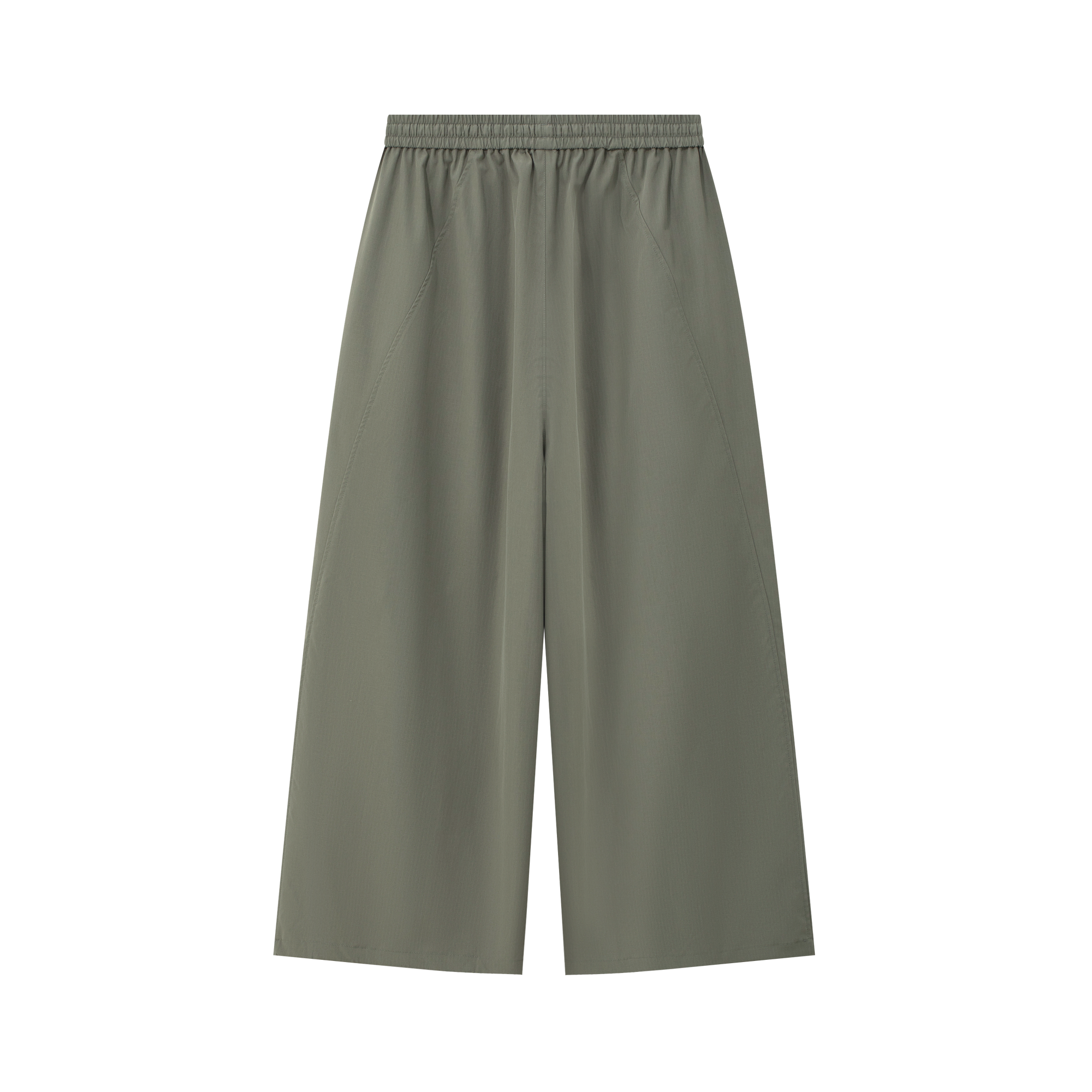 Green Lightweight Drawstring Wide-Leg Paratrooper Pants