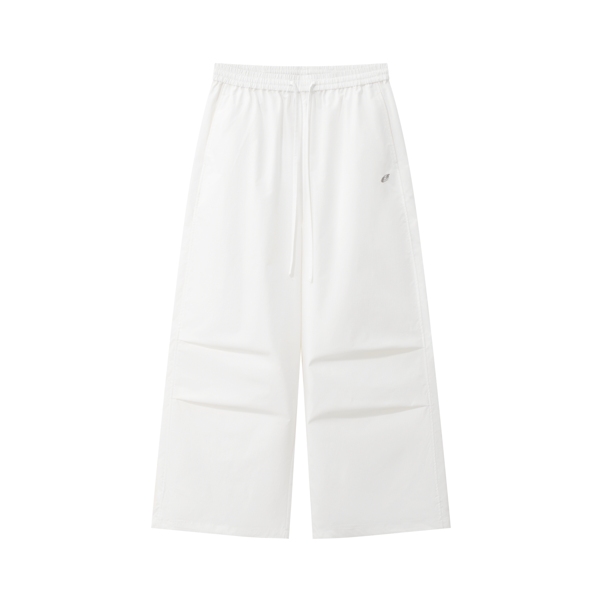 White Lightweight Drawstring Wide-Leg Pants