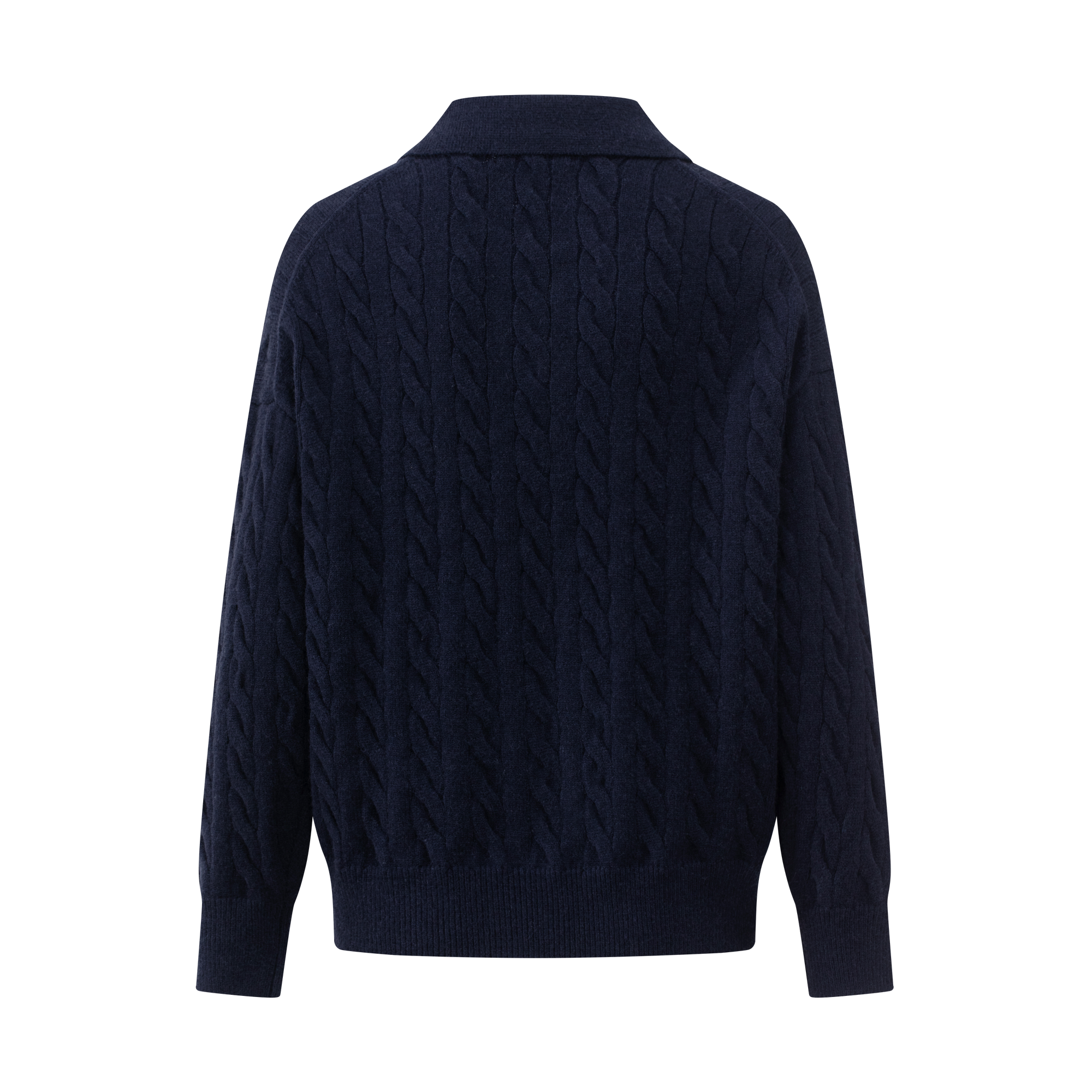 Navy Blue Cable Knit Suit Polo Collar Embroidered Soft Knit Sweater