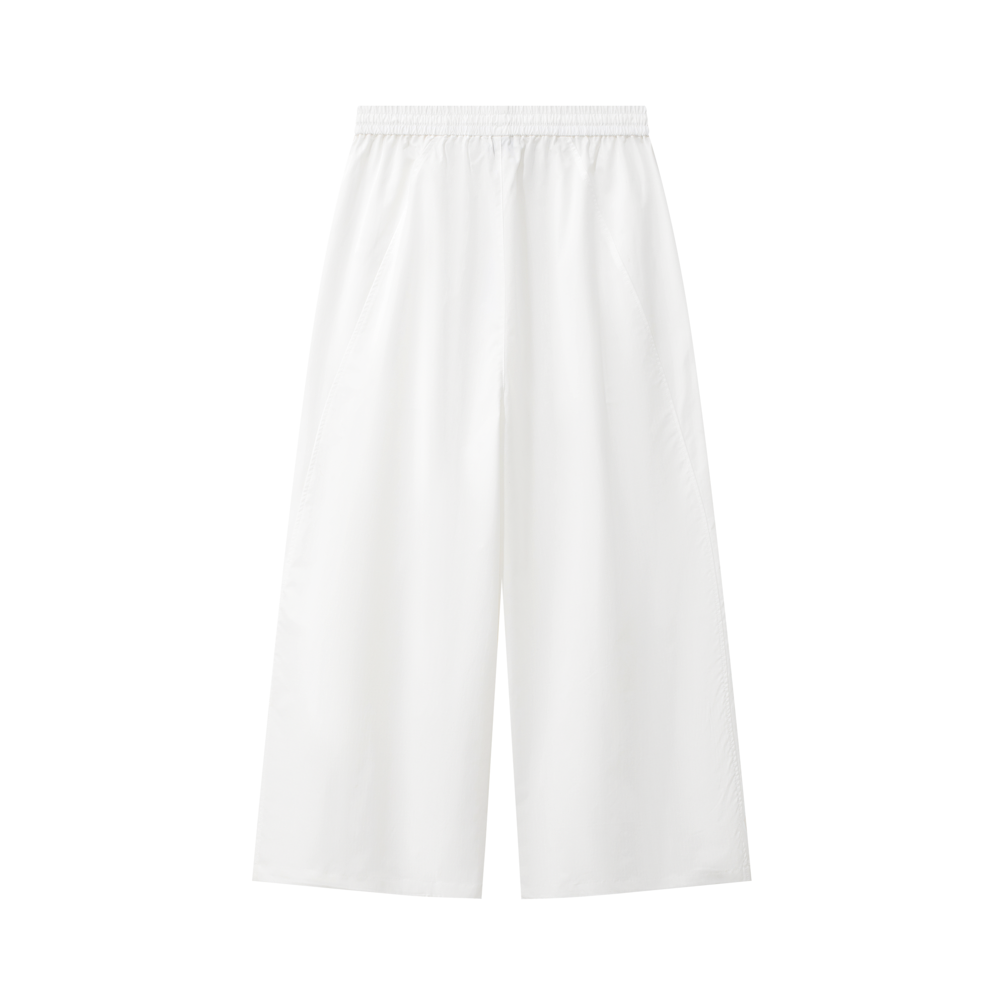 White Lightweight Drawstring Wide-Leg Pants
