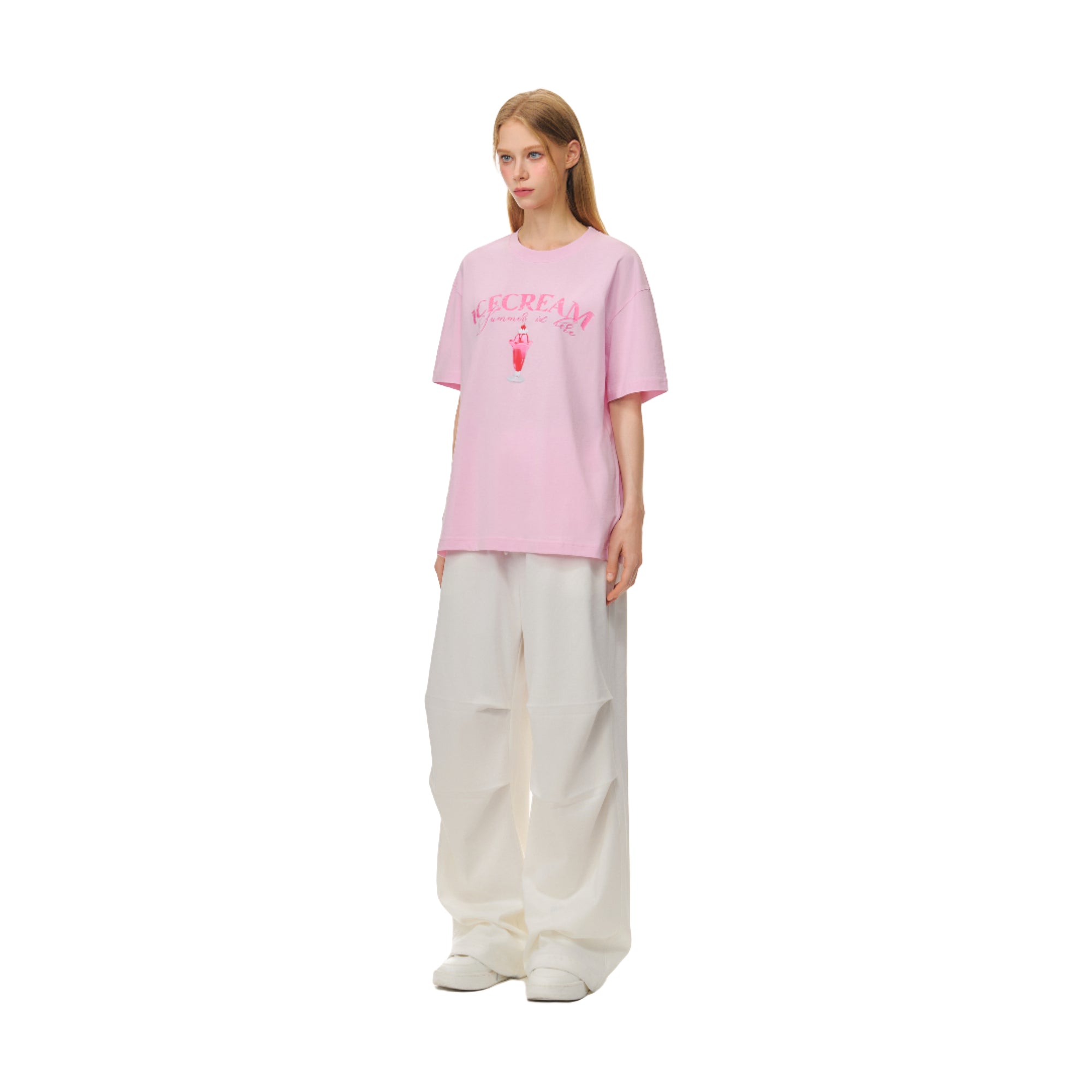 Pink Ice Cream Fun Print Short Sleeve T-Shirt