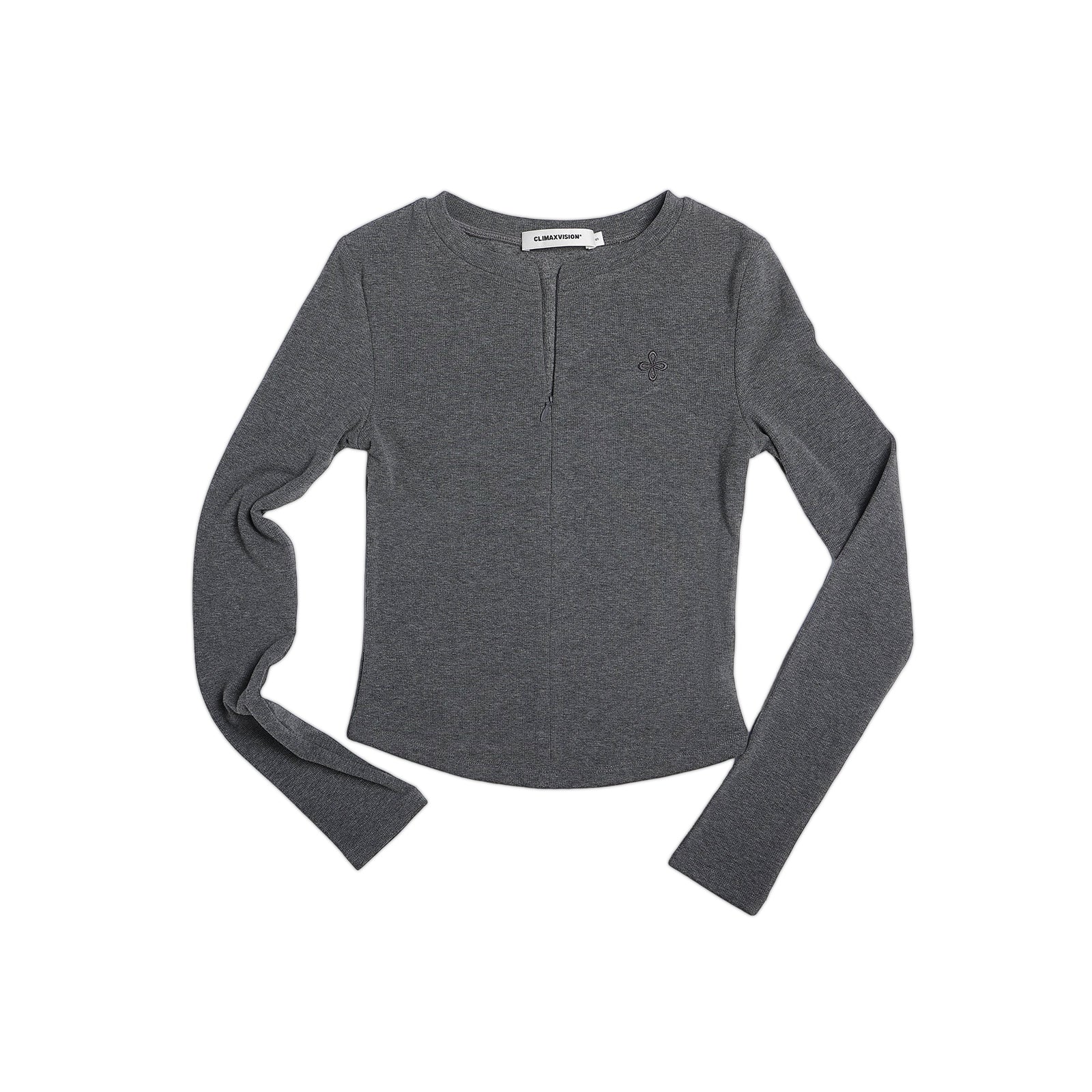 Grey Cross Embroidered Half-Zip Brushed Long Sleeve
