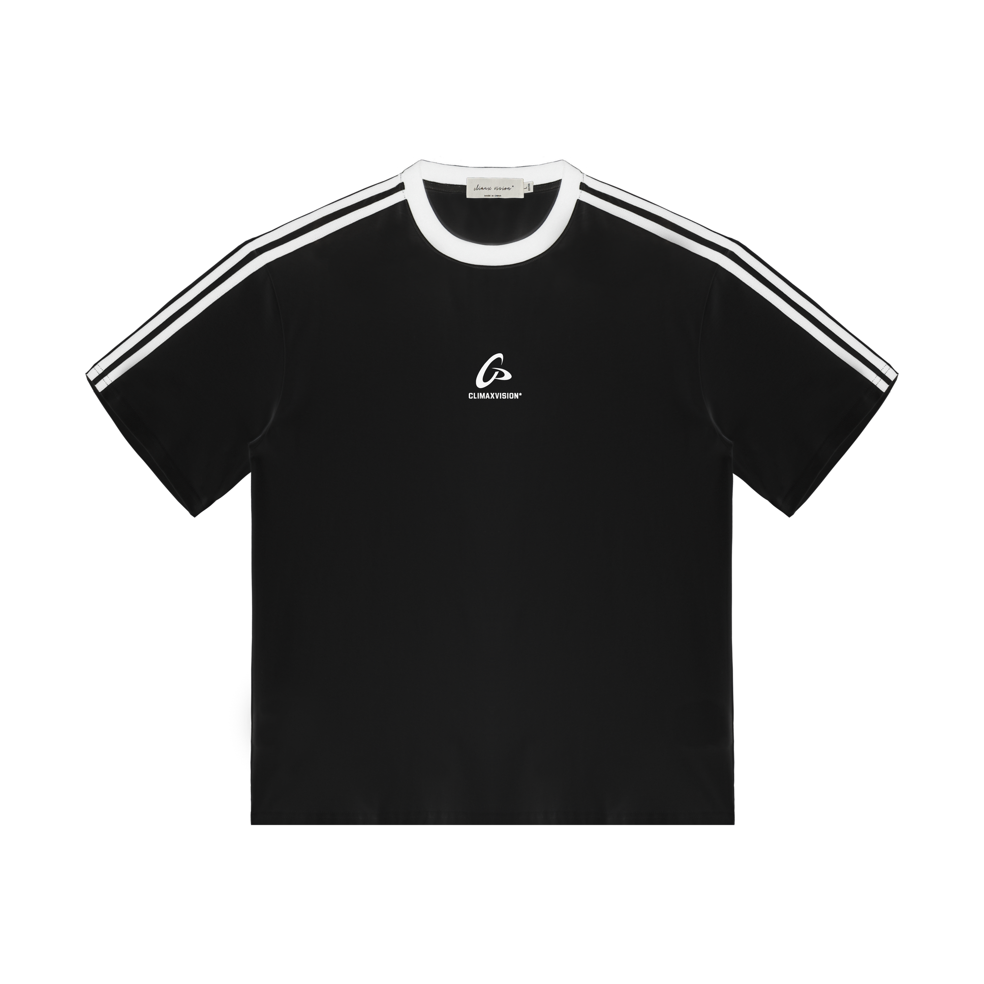 Black Retro Sports Color-blocked Striped T-shirt