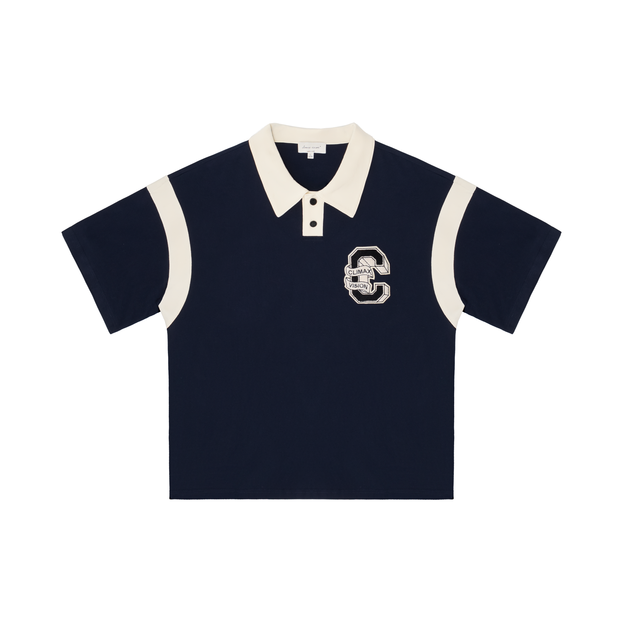 Navy blue contrast color C-shaped Polo short sleeve