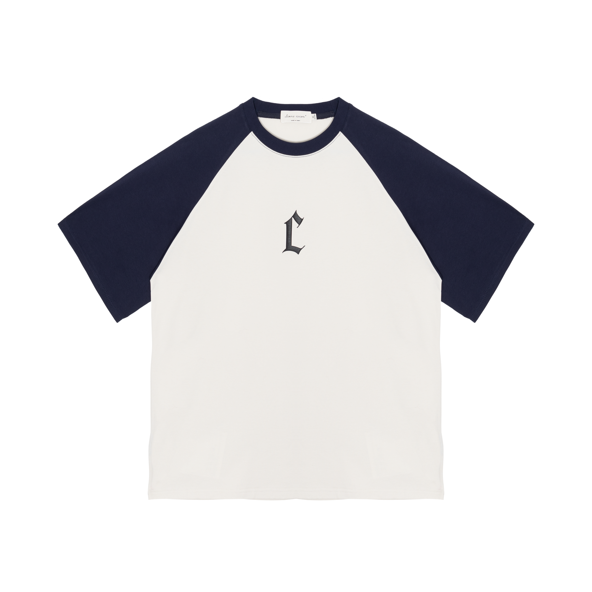 White And Navy Blue Colorblocked Foamed C Short Sleeves