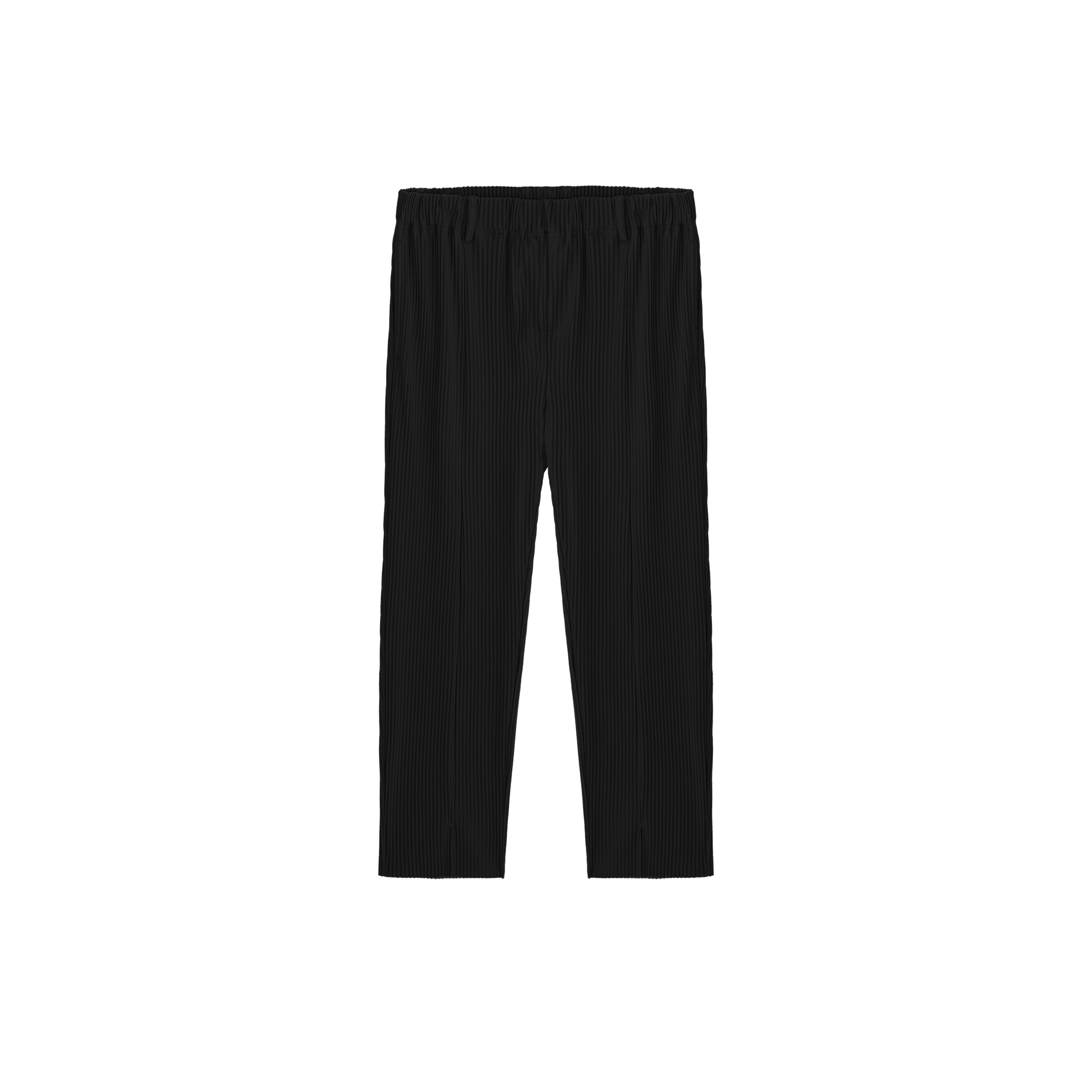 Black Draping Pleated Textured Slit Pants