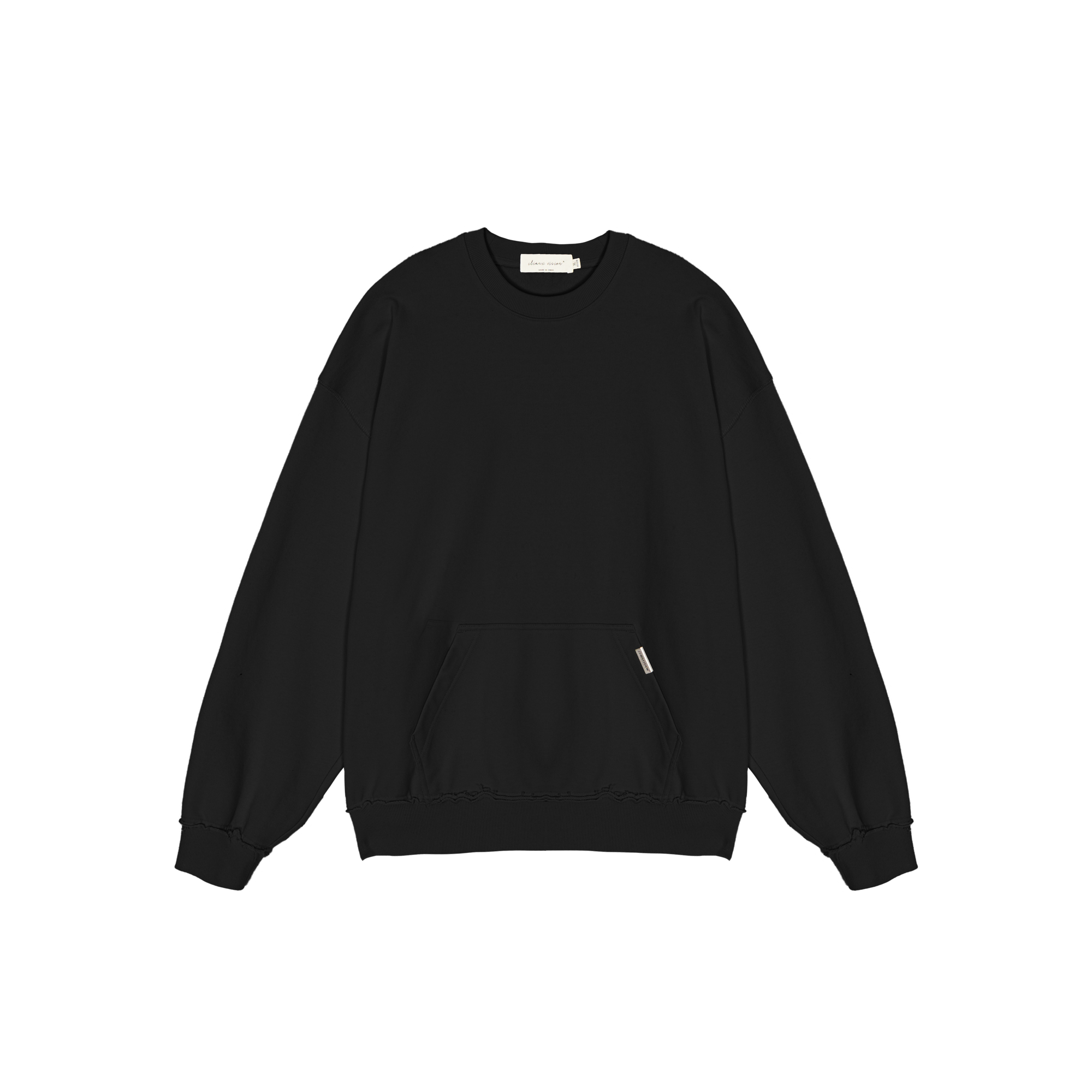 Black Raw Edge Patch Pocket Sweatshirt