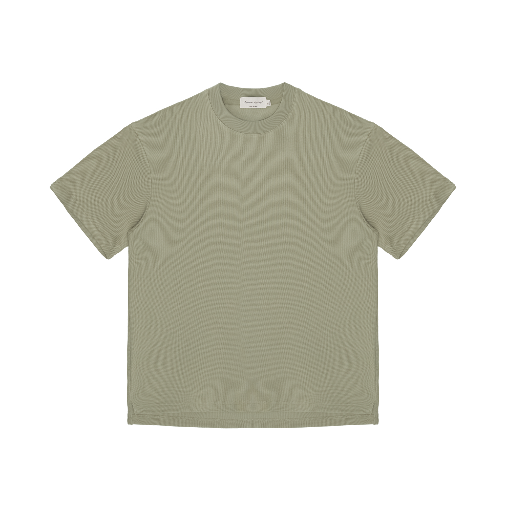 Gray Green Waffle Hem Slit Short Sleeves
