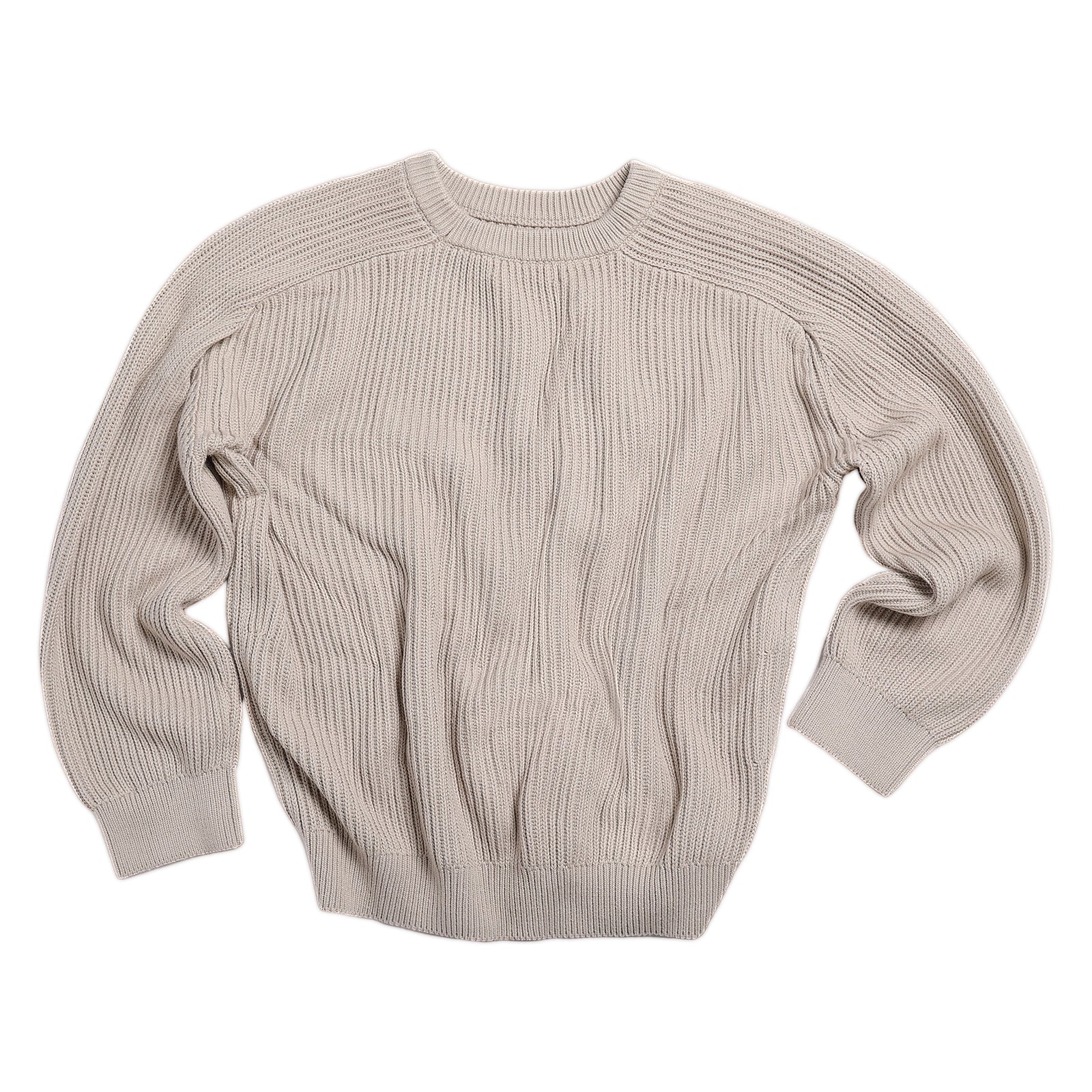 Combed Cotton Ribbed Raglan Sleeve Crew Neck Sweater In Khaki