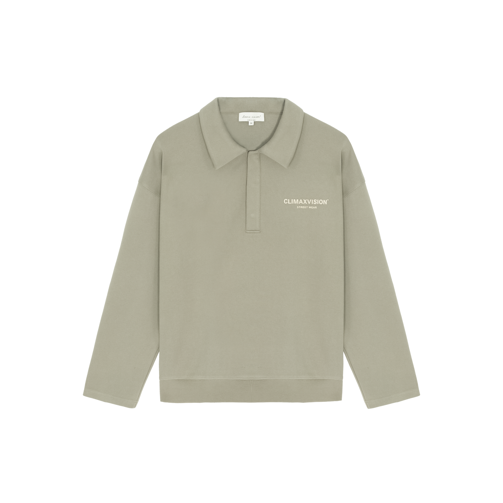 Gray Green Double-breasted Lettering Polo Sweatshirt